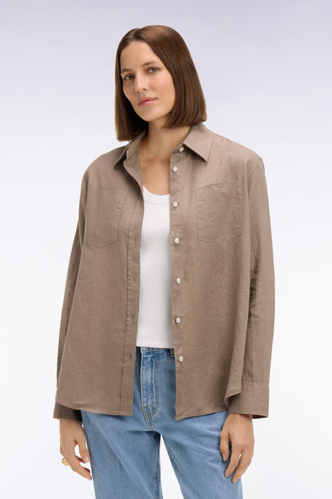 Beige linen shirt with patch pockets - Image 3