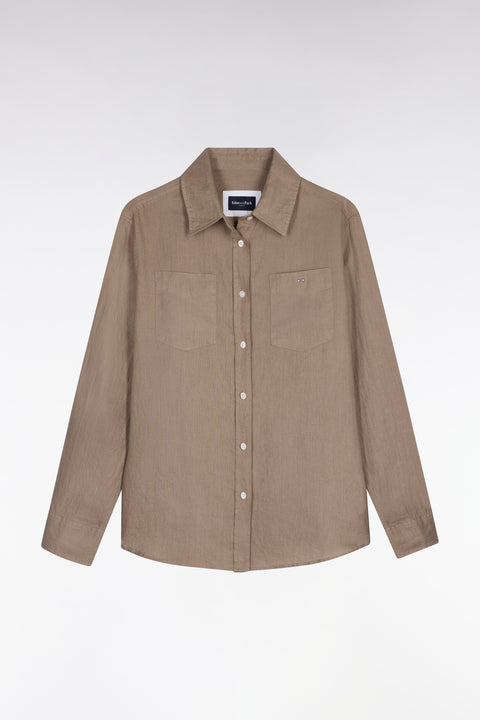 Beige linen shirt with patch pockets - Image 2