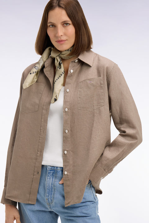 Beige linen shirt with patch pockets - Image 1