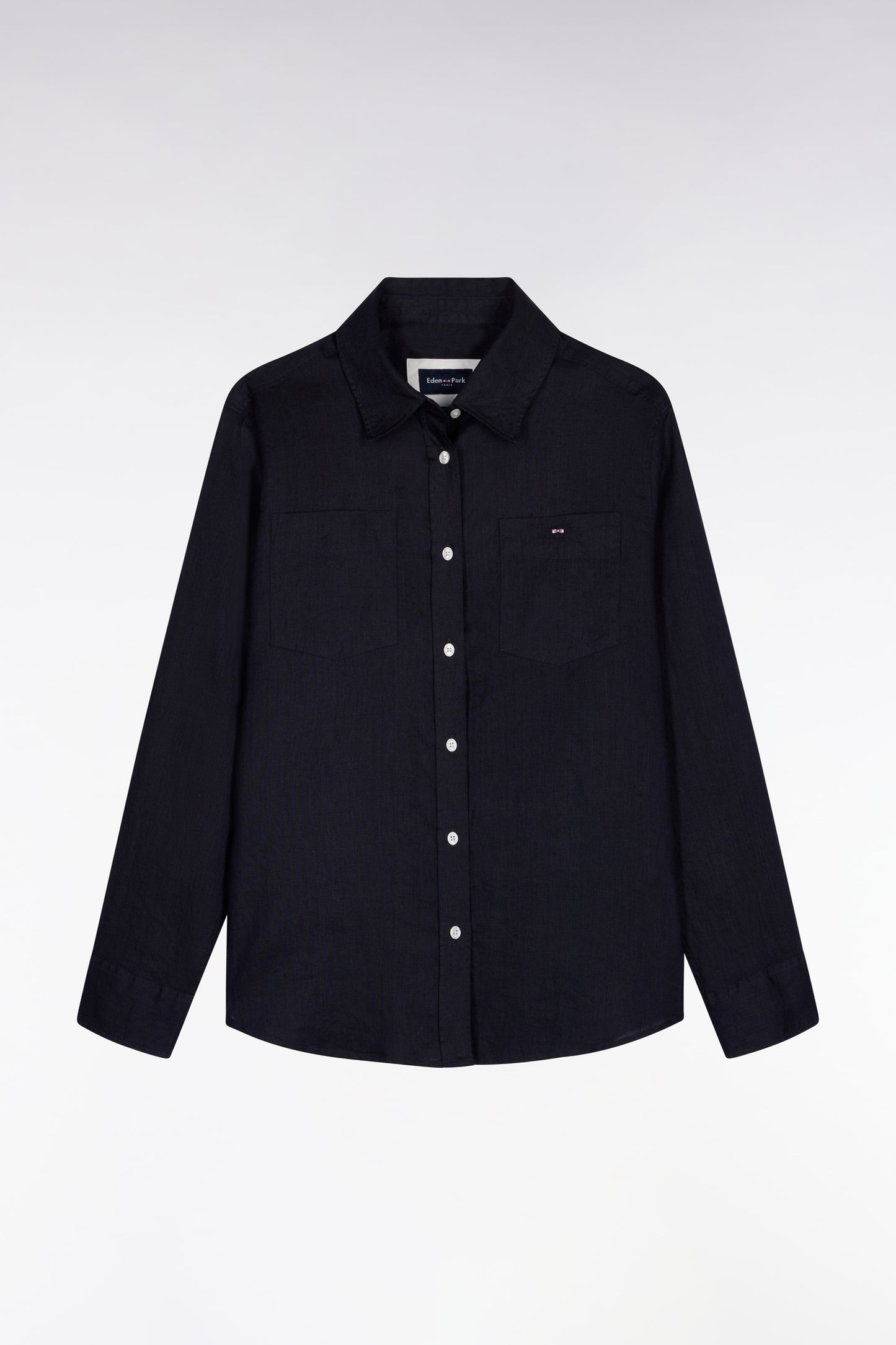 Navy linen shirt with patch pockets