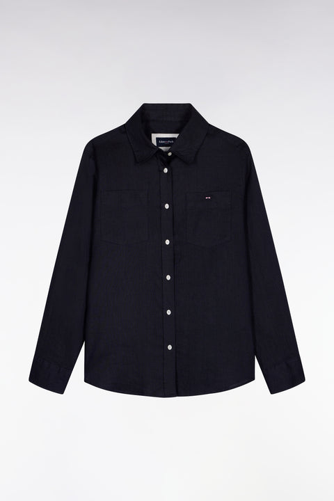 Navy linen shirt with patch pockets - Image 2