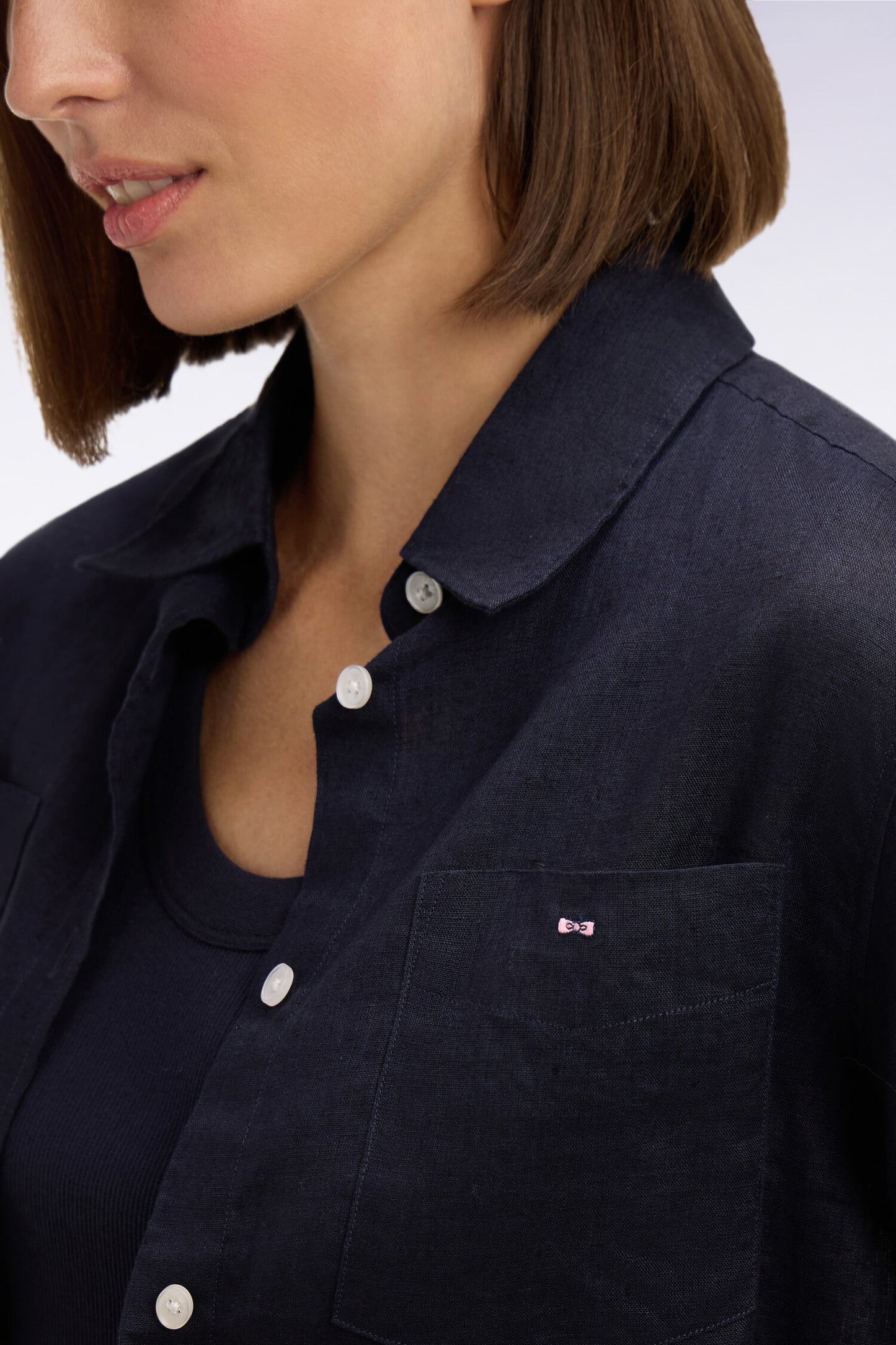 Navy linen shirt with patch pockets