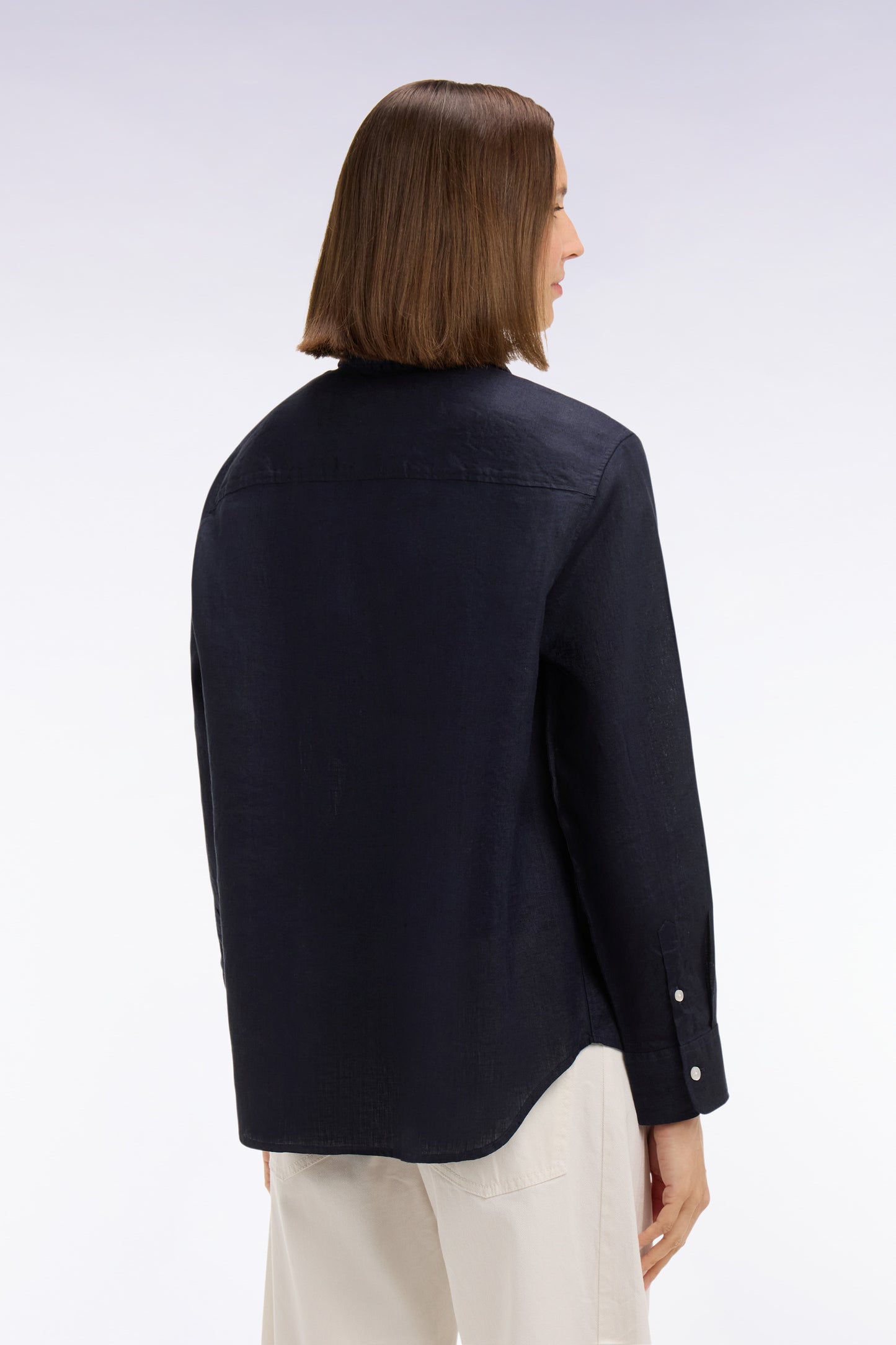 Navy linen shirt with patch pockets