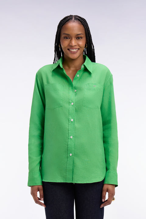 Green linen shirt with patch pockets - Image 3