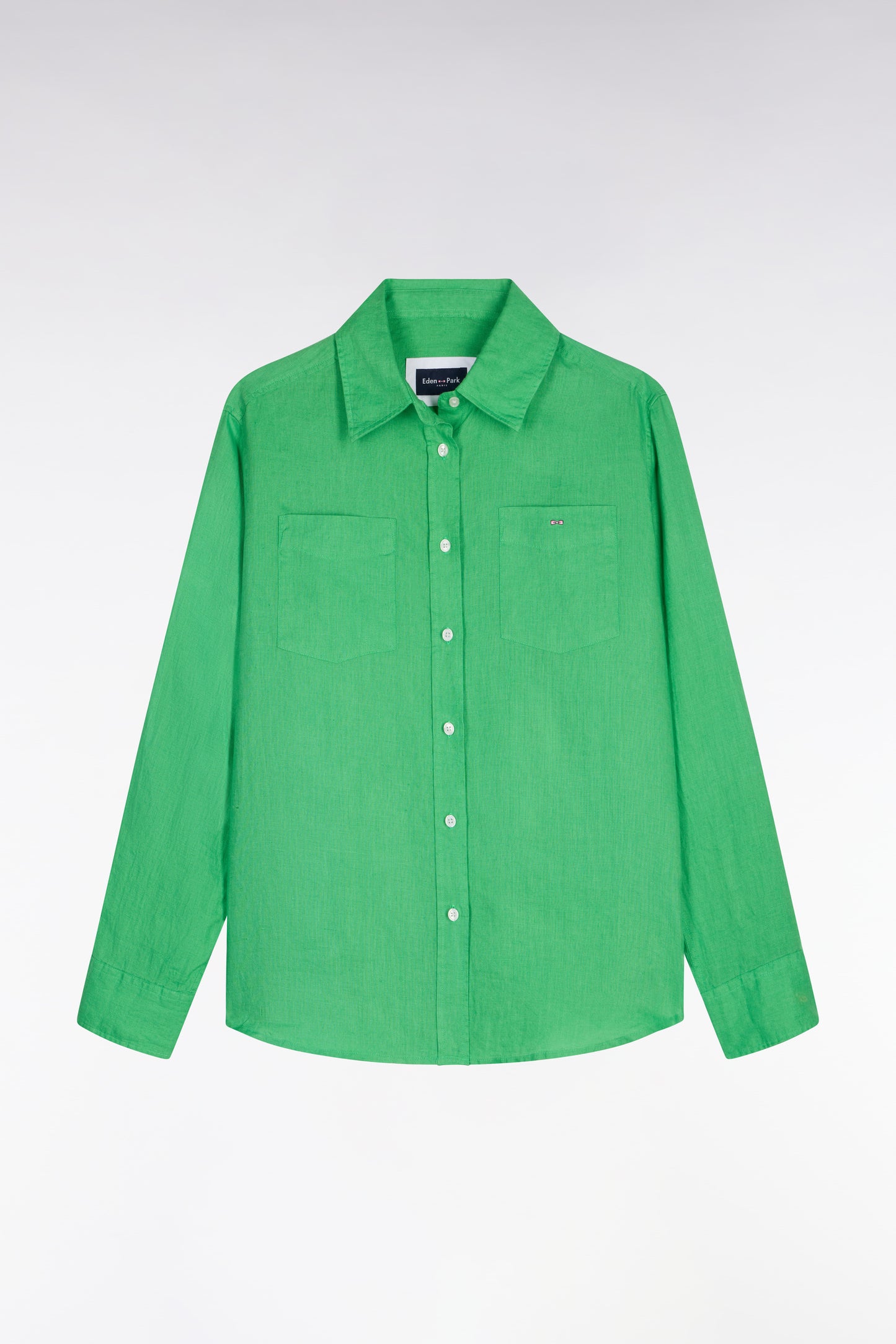 Green linen shirt with patch pockets