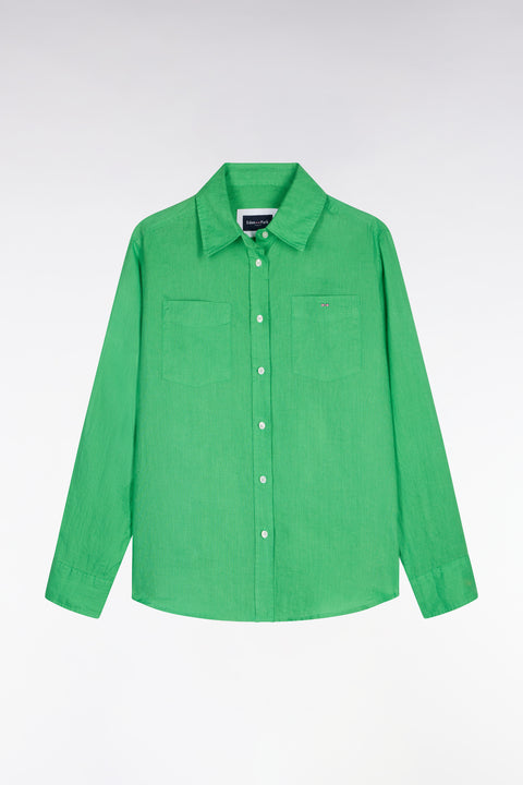 Green linen shirt with patch pockets - Image 2