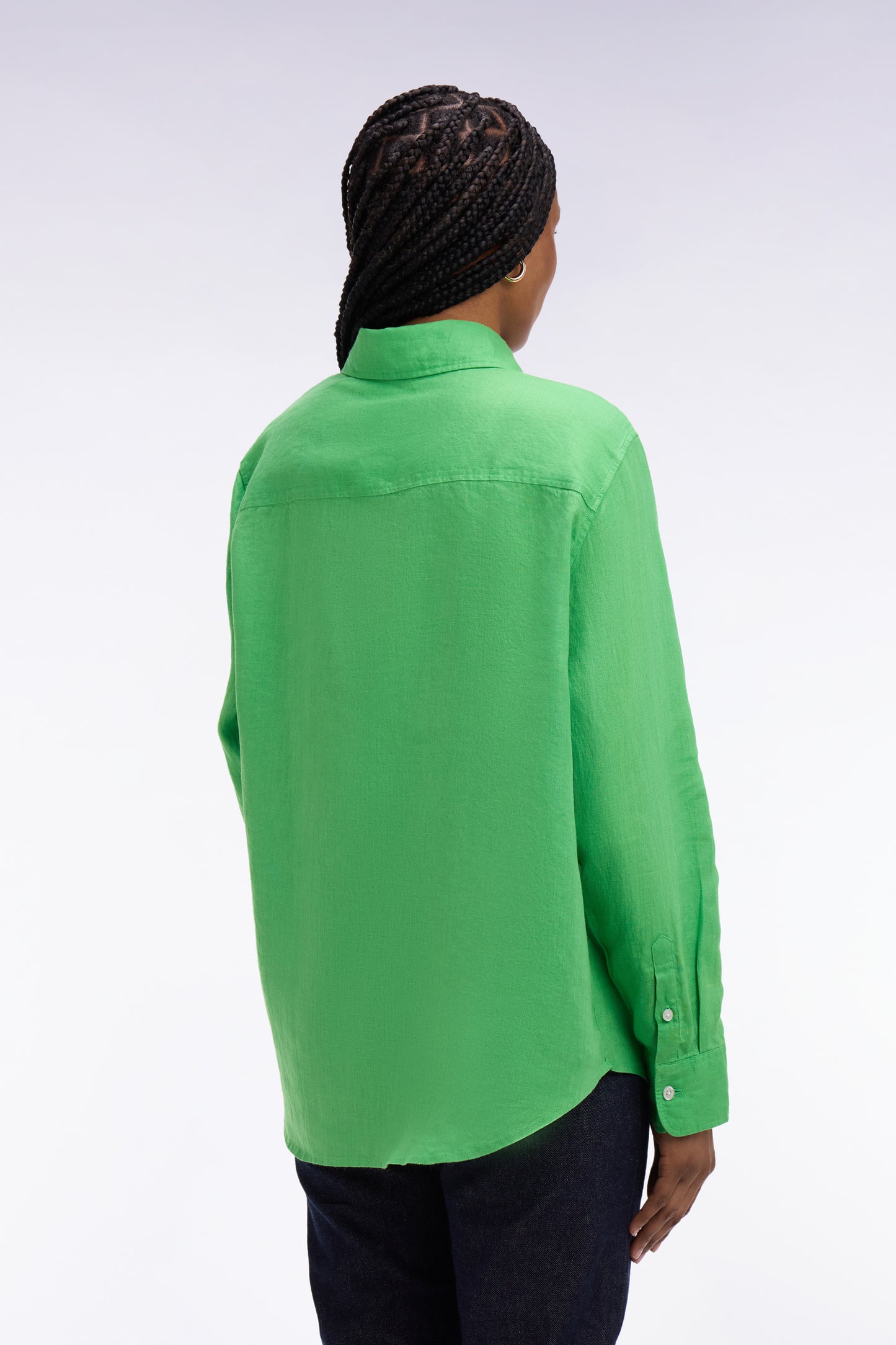 Green linen shirt with patch pockets