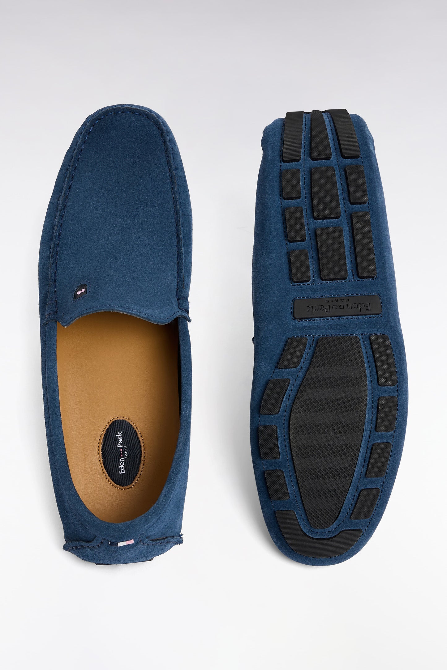 Blue suede leather moccasins