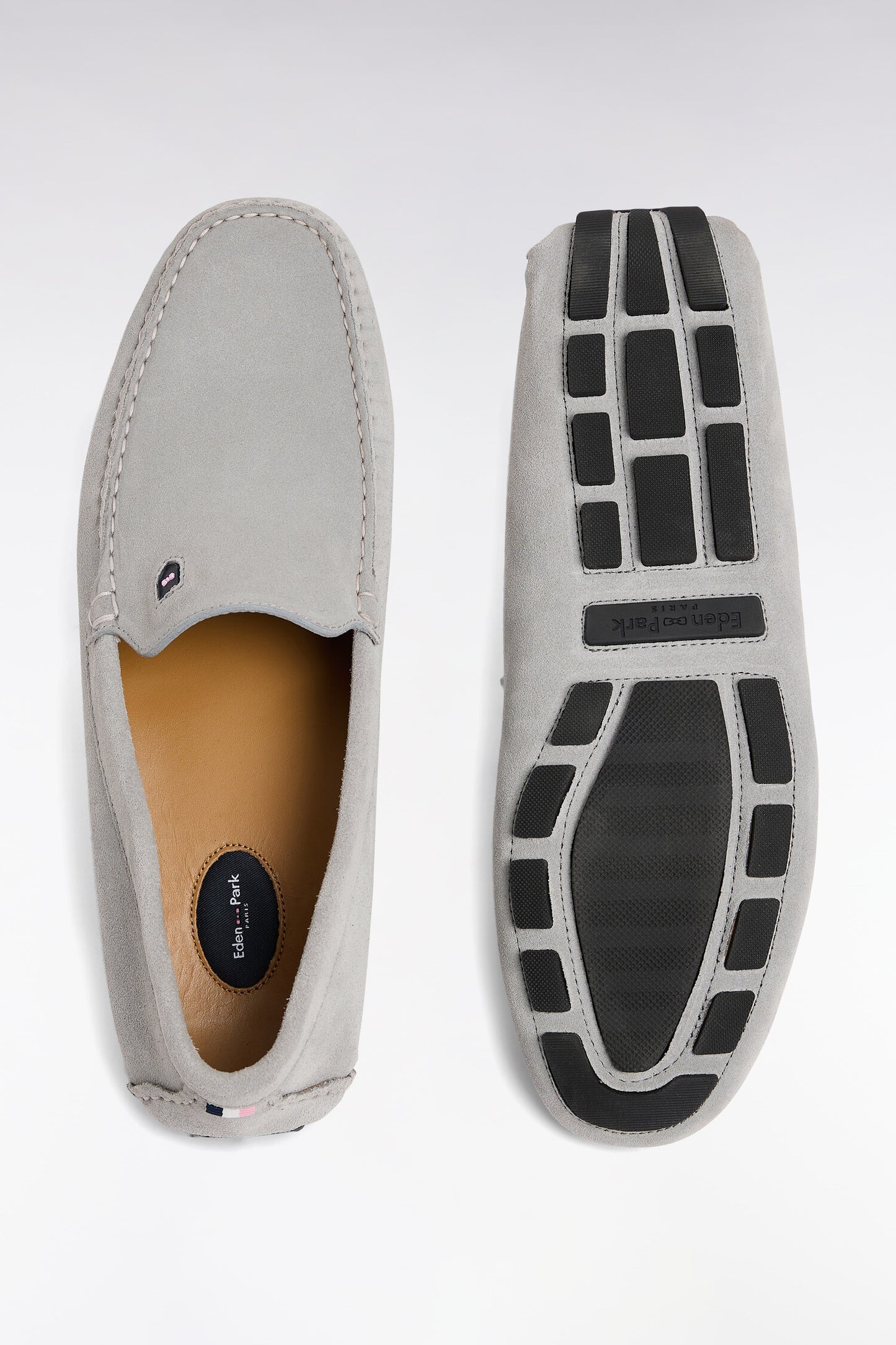 Light gray suede leather loafers