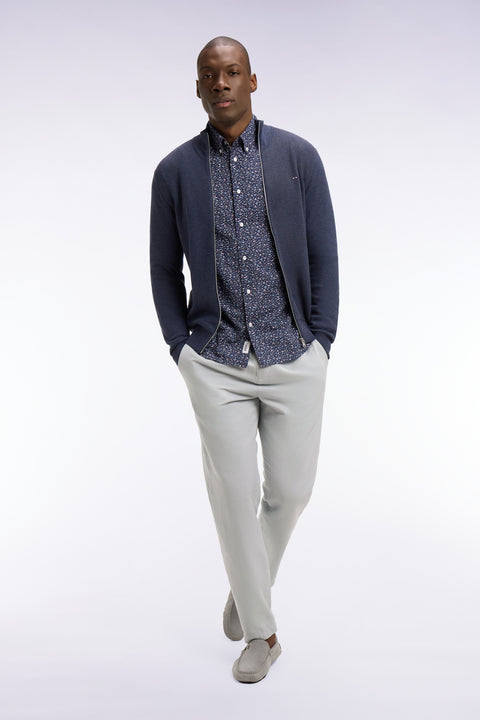 Cardigan zippé en coton bleu foncé - Image 1