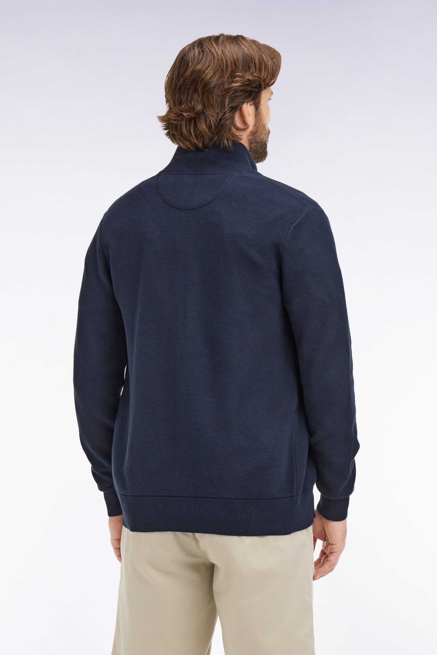 Cardigan zippé en coton marine