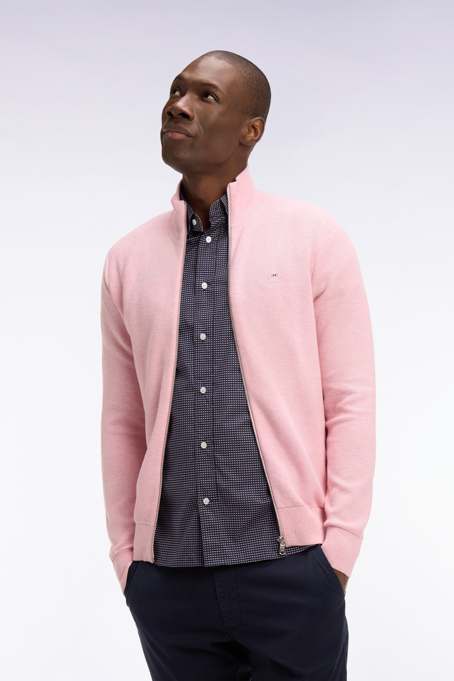 Cardigan zippé en coton rose