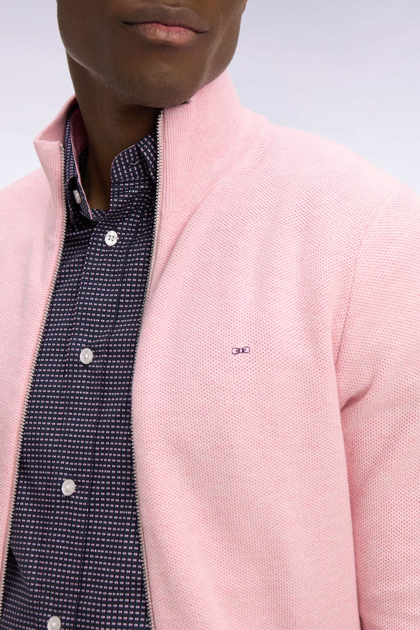 Cardigan zippé en coton rose