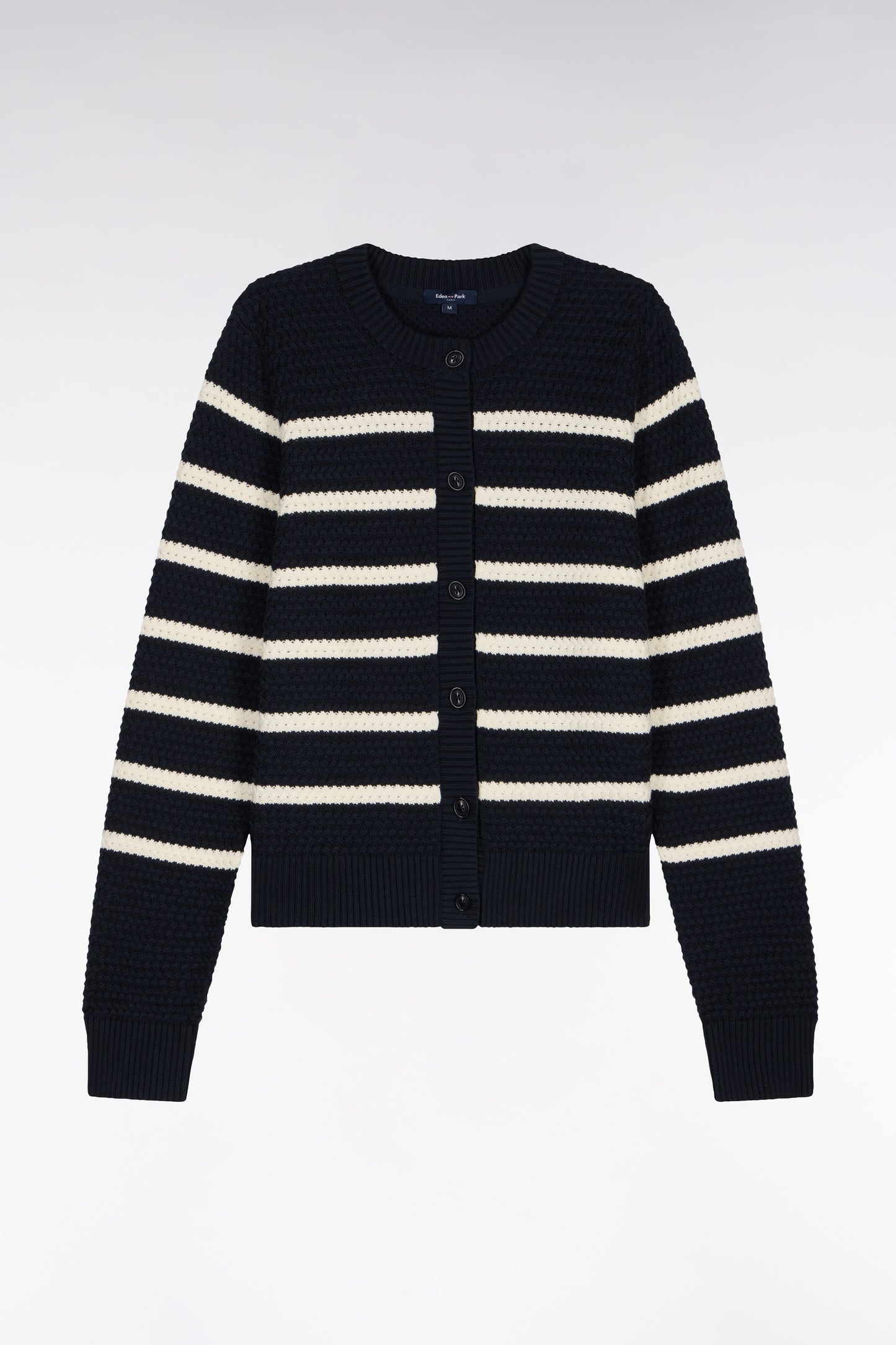 Cardigan marinière en maille tressée marine