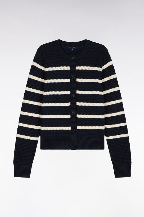 Cardigan marinière en maille tressée marine - Image 2