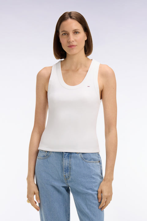 Débardeur côtelé en coton et modal stretch blanc - Image 3