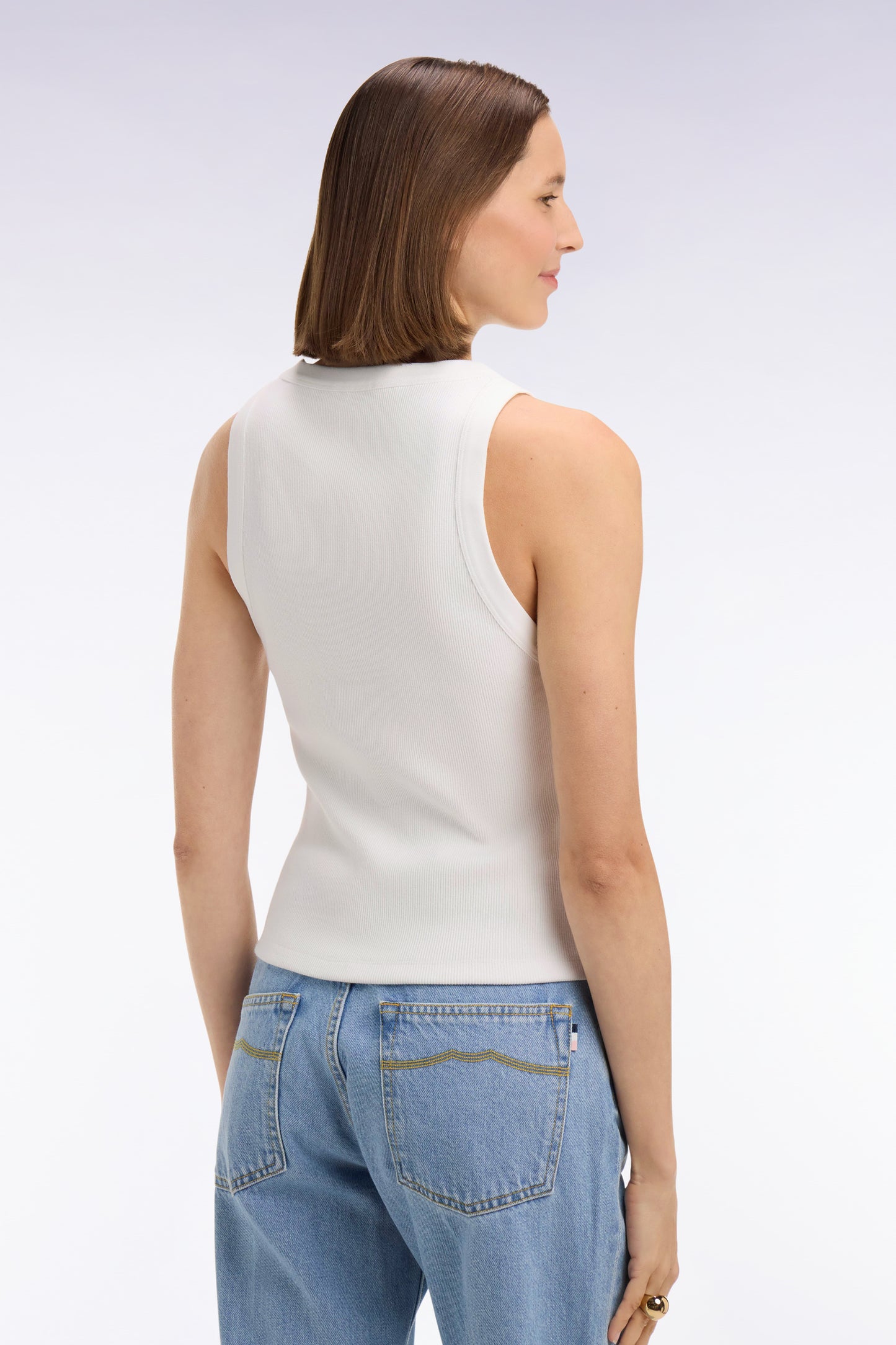 Débardeur côtelé en coton et modal stretch blanc