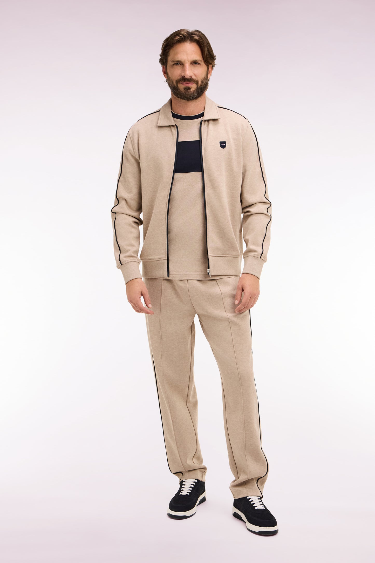 Jogging en coton mélangé beige coupe regular