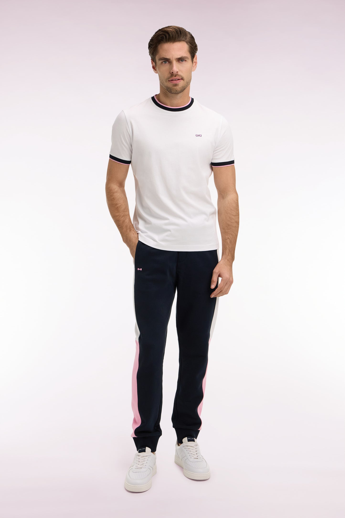 Jogging en molleton coton colorblock marine coupe regular
