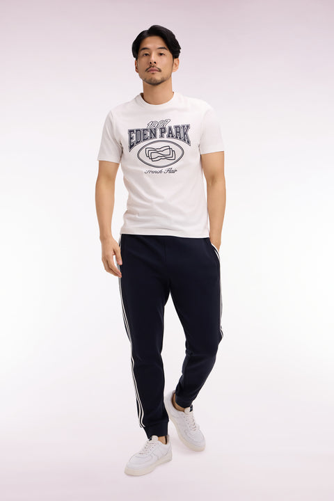 Jogging en coton mélangé marine à découpes contrastées coupe regular - Image 1