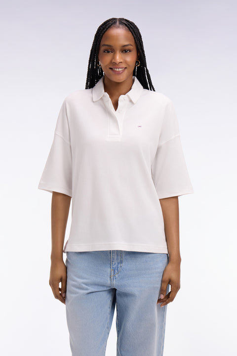 Maillot à manches courtes en coton Pima blanc coupe relaxed - Image 3