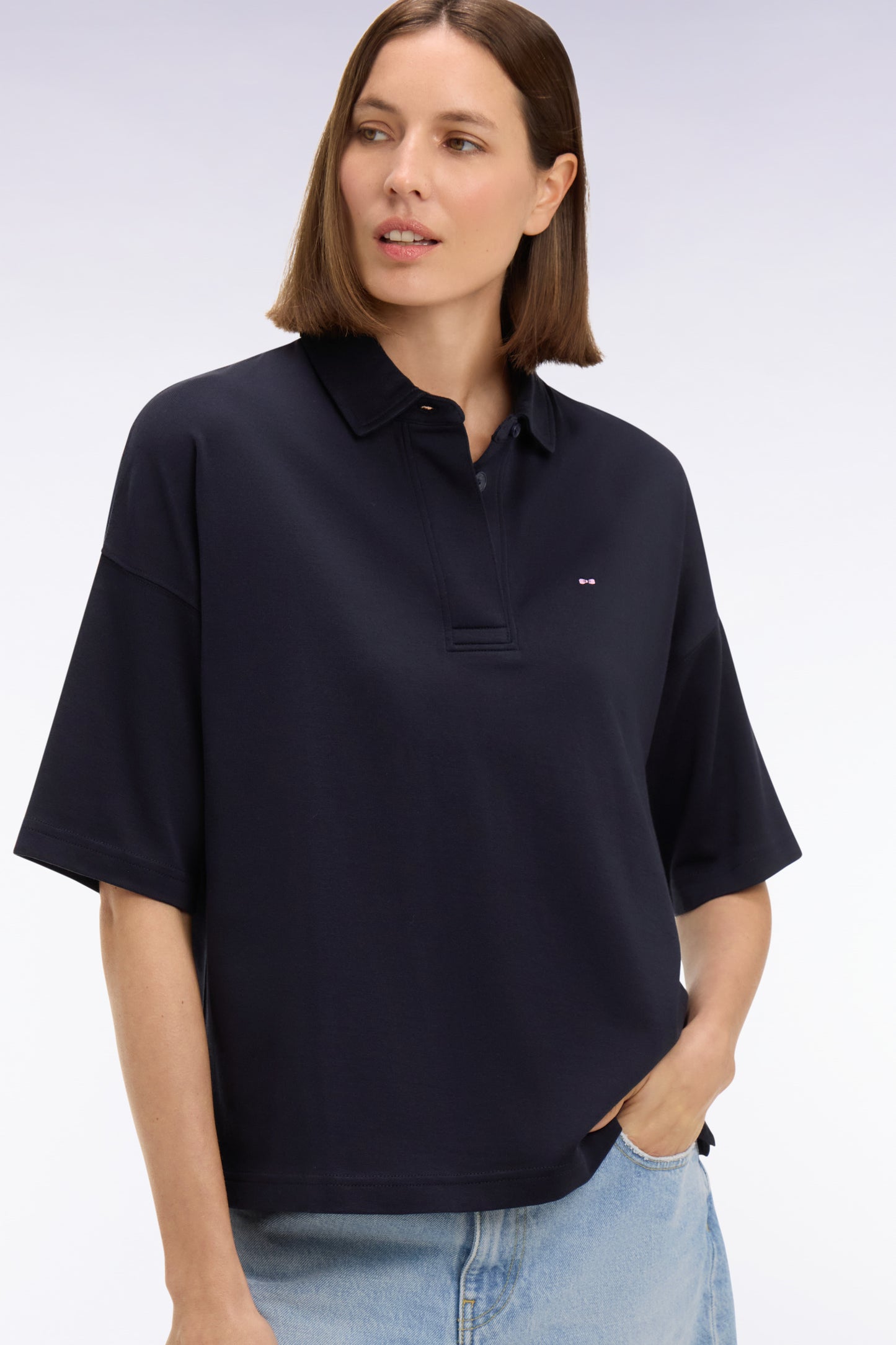Relaxed-fit navy Pima cotton short-sleeved jersey