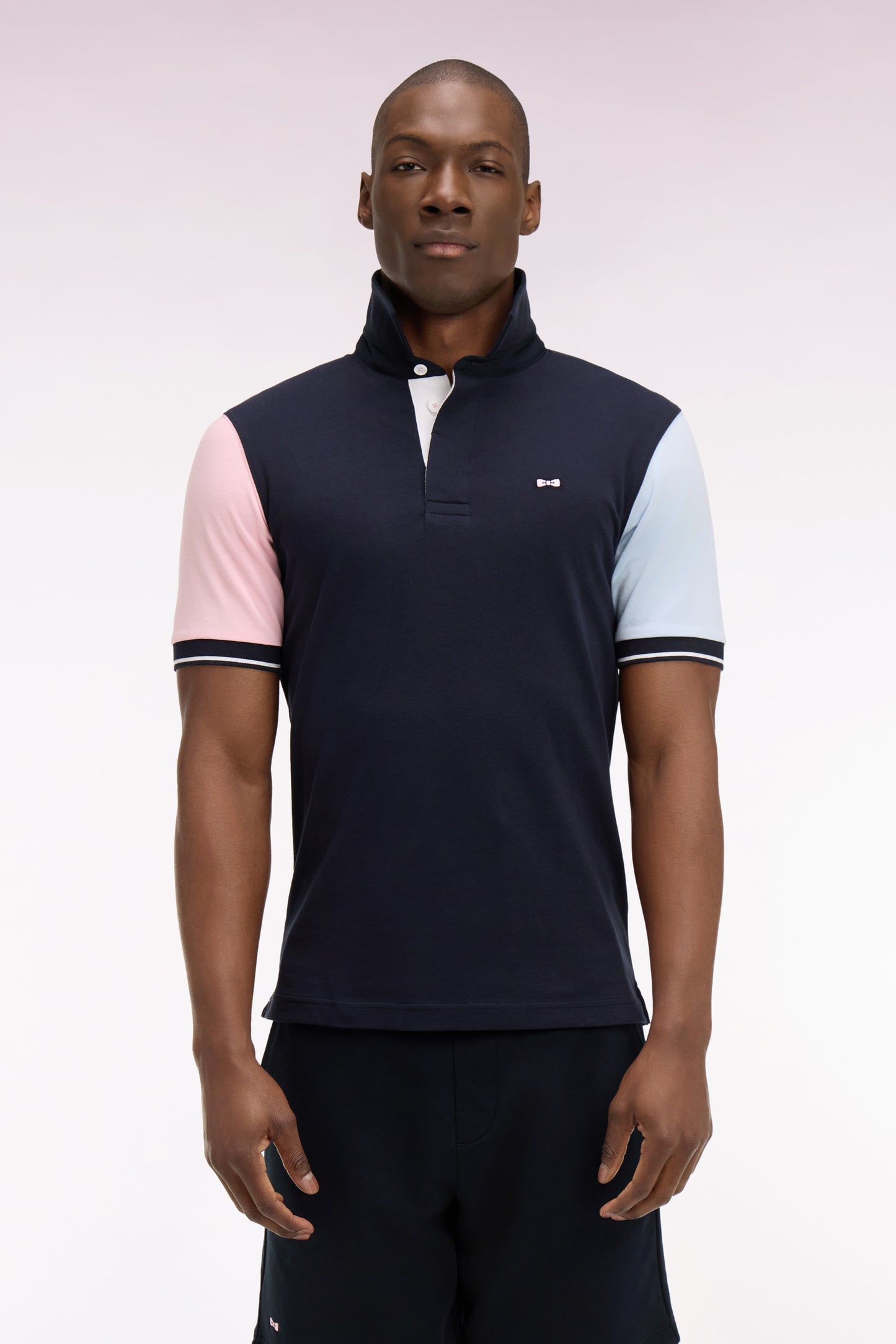 Short-sleeved jersey in navy colorblock cotton jersey, regular fit