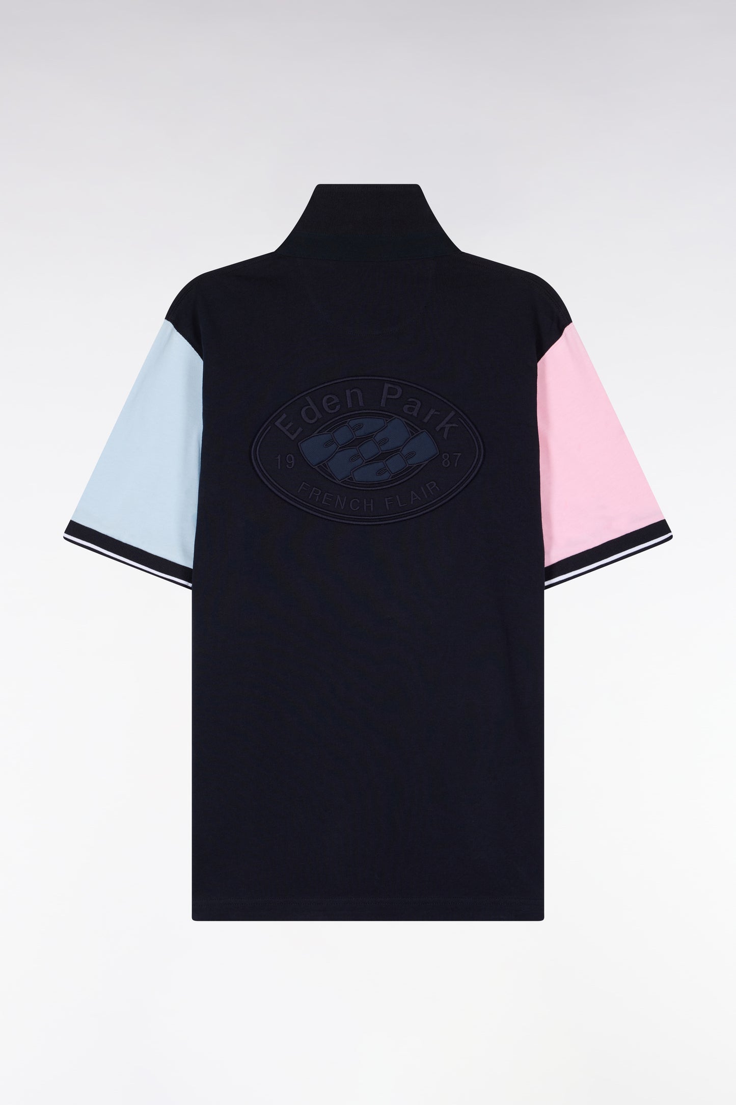 Short-sleeved jersey in navy colorblock cotton jersey, regular fit