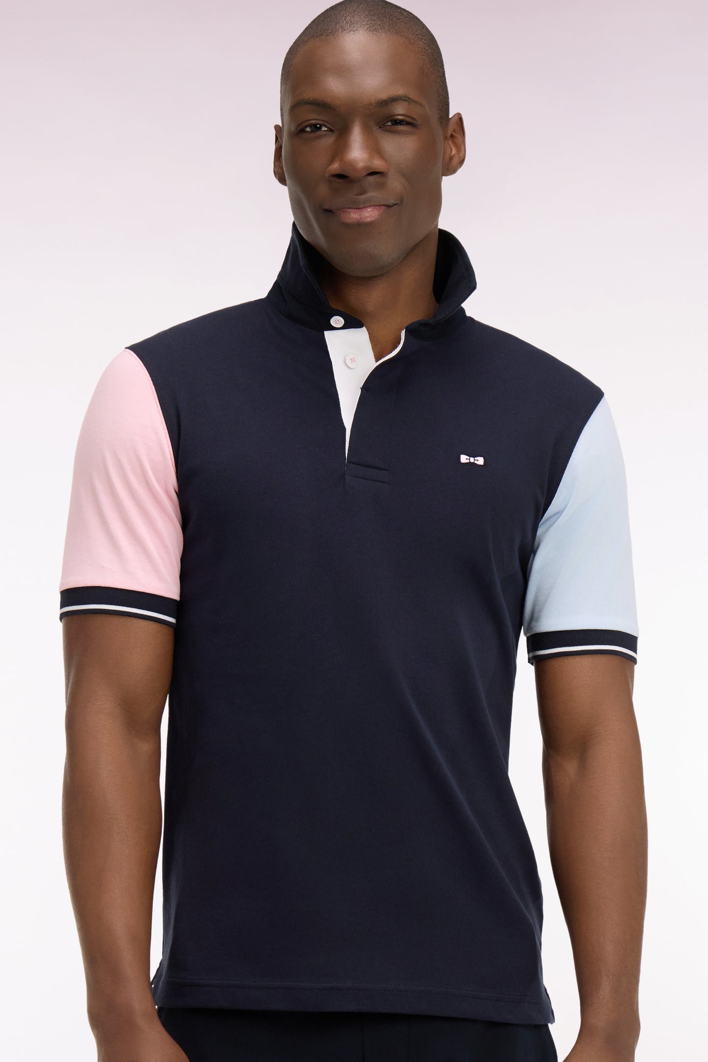 Short-sleeved jersey in navy colorblock cotton jersey, regular fit