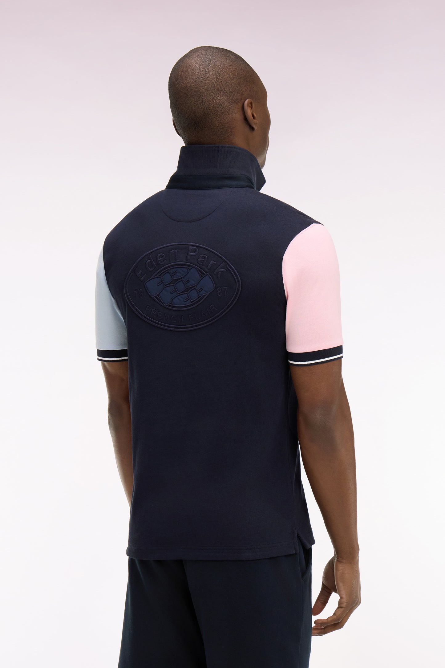 Short-sleeved jersey in navy colorblock cotton jersey, regular fit