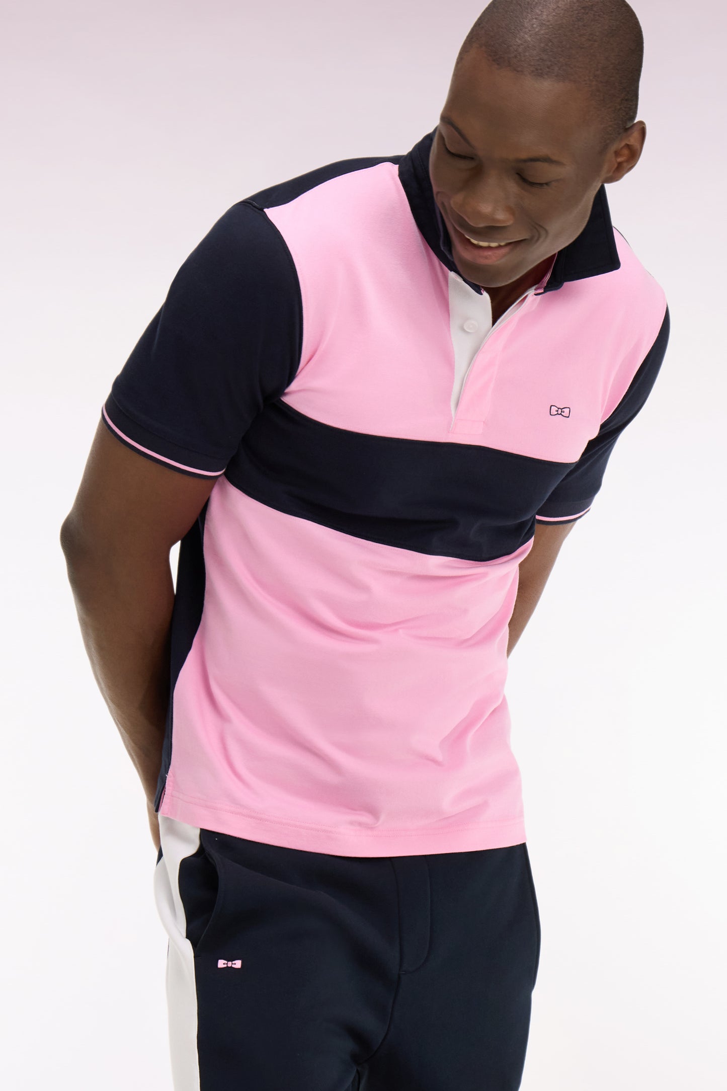 Short-sleeved regular-fit pink and navy cotton jersey