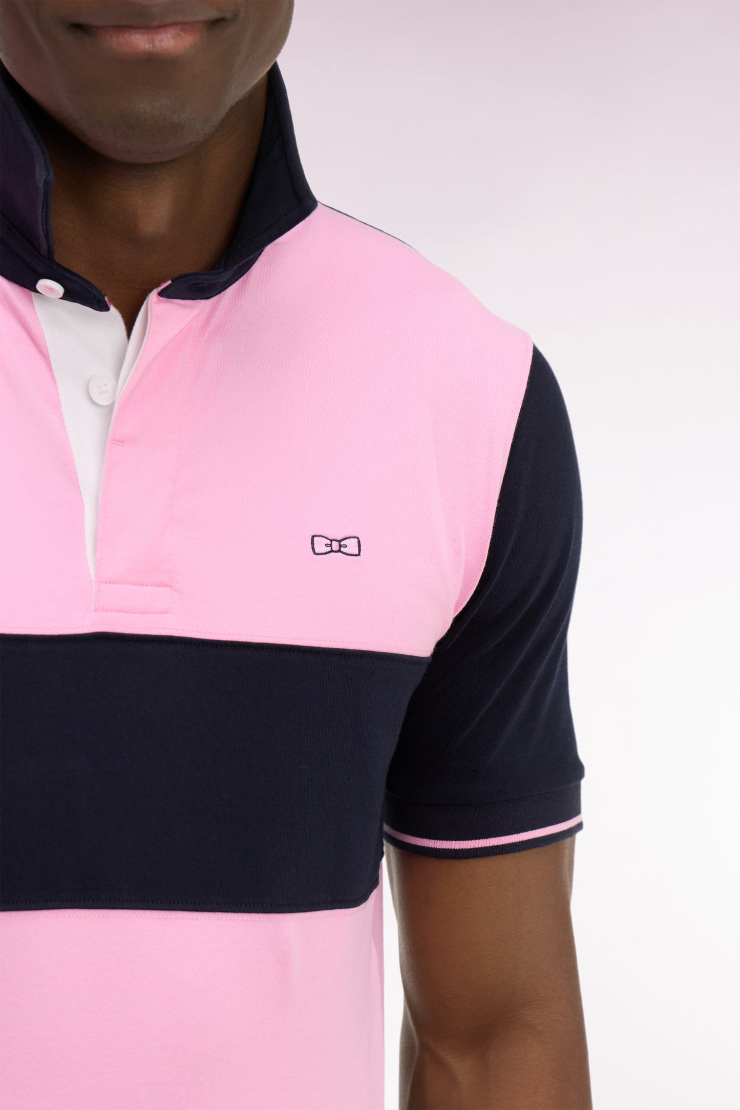 Short-sleeved regular-fit pink and navy cotton jersey