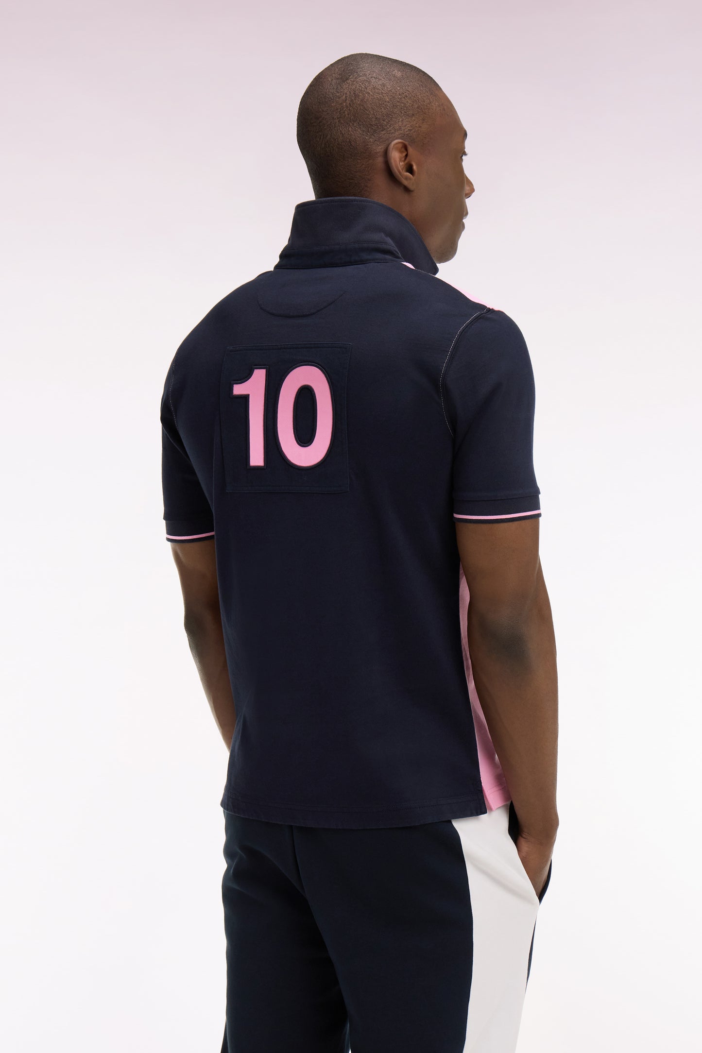 Short-sleeved regular-fit pink and navy cotton jersey