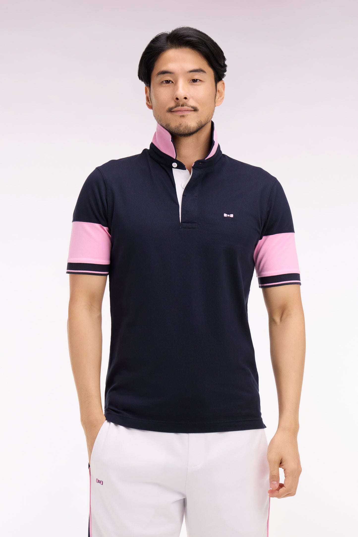 Short-sleeved regular-fit navy cotton jersey