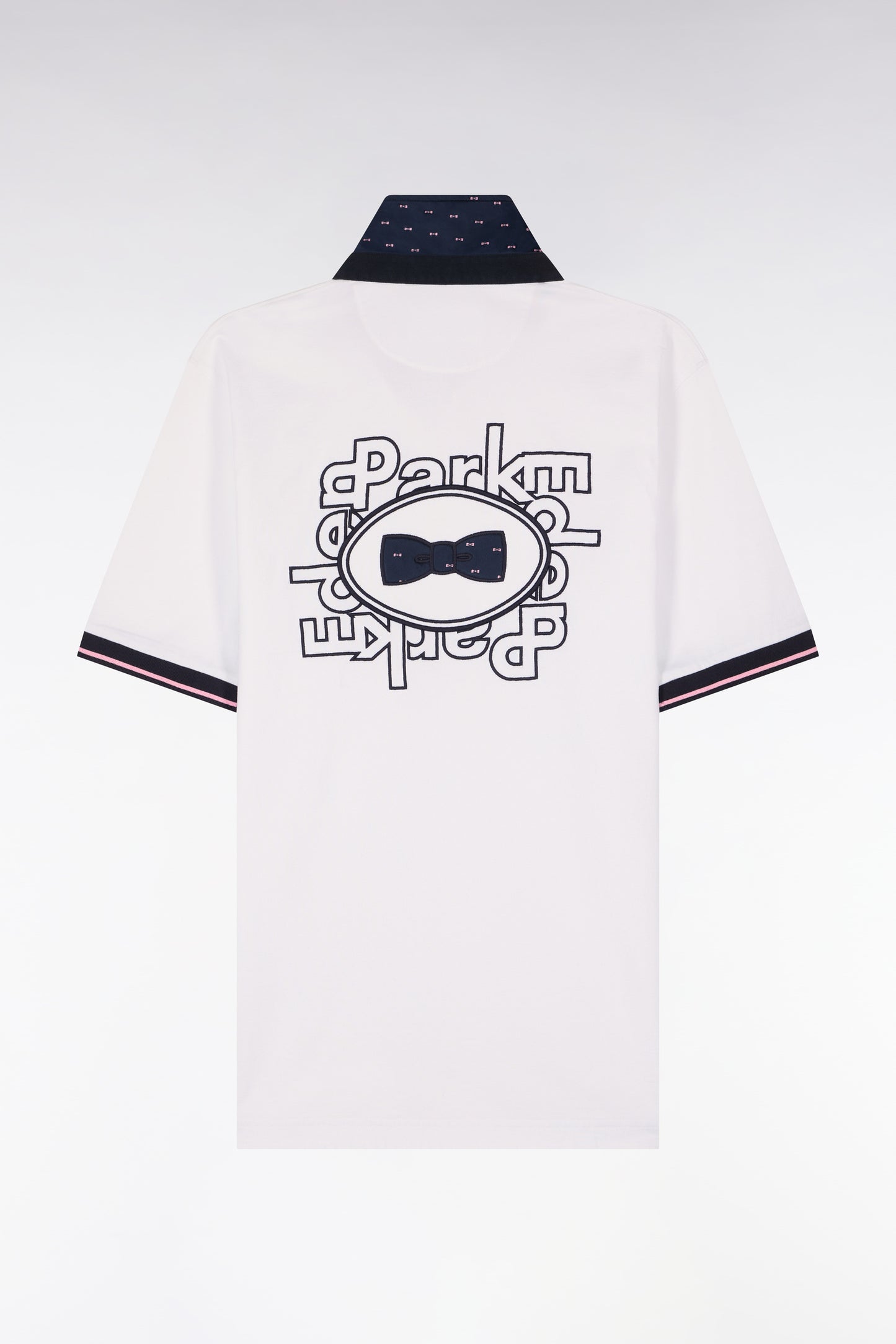 White cotton short-sleeved jersey with back embroidery, regular fit