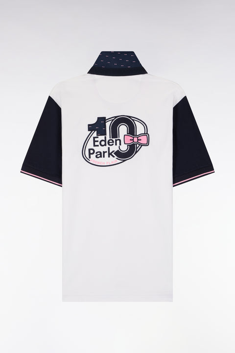 Maillot à manches courtes en coton blanc et marine coupe regular broderie dos - Image 2