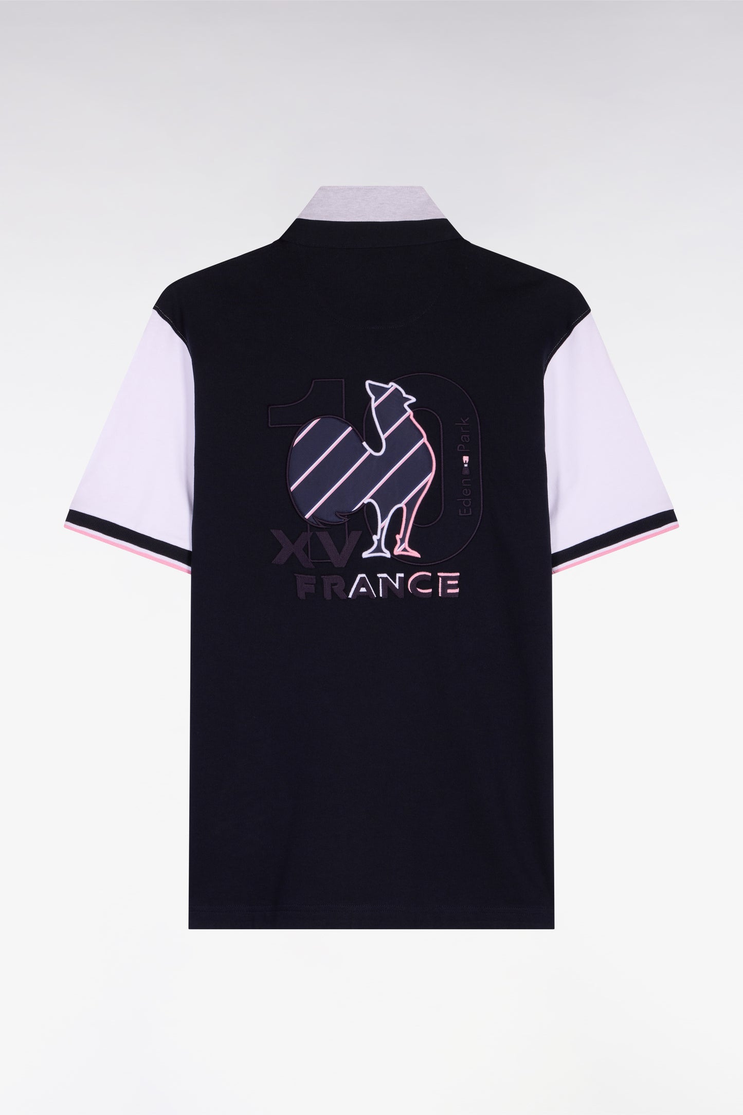 XV de France short-sleeved jersey in gray and navy cotton embroidered regular fit