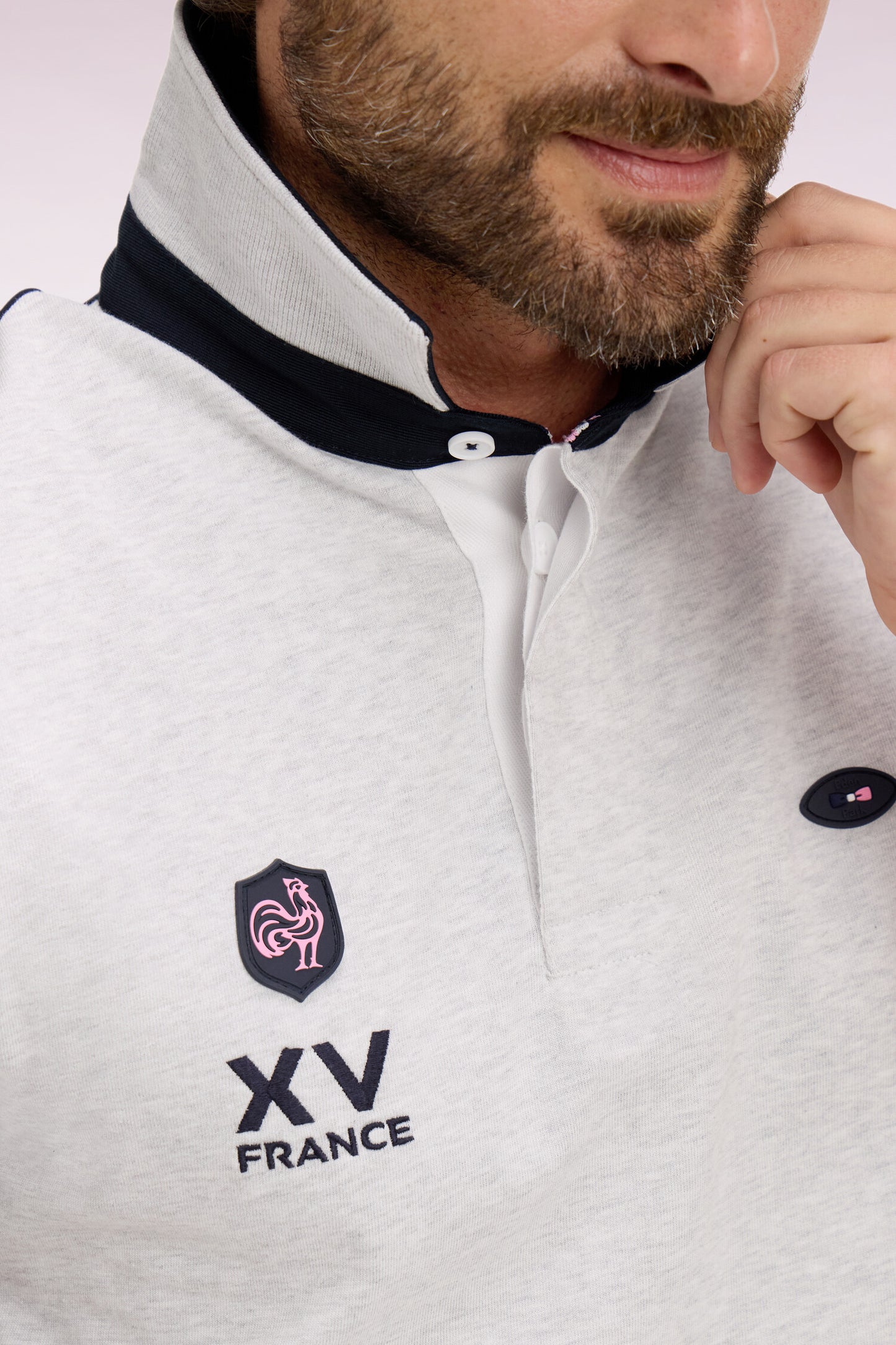 XV de France short-sleeved jersey in gray and navy cotton embroidered regular fit