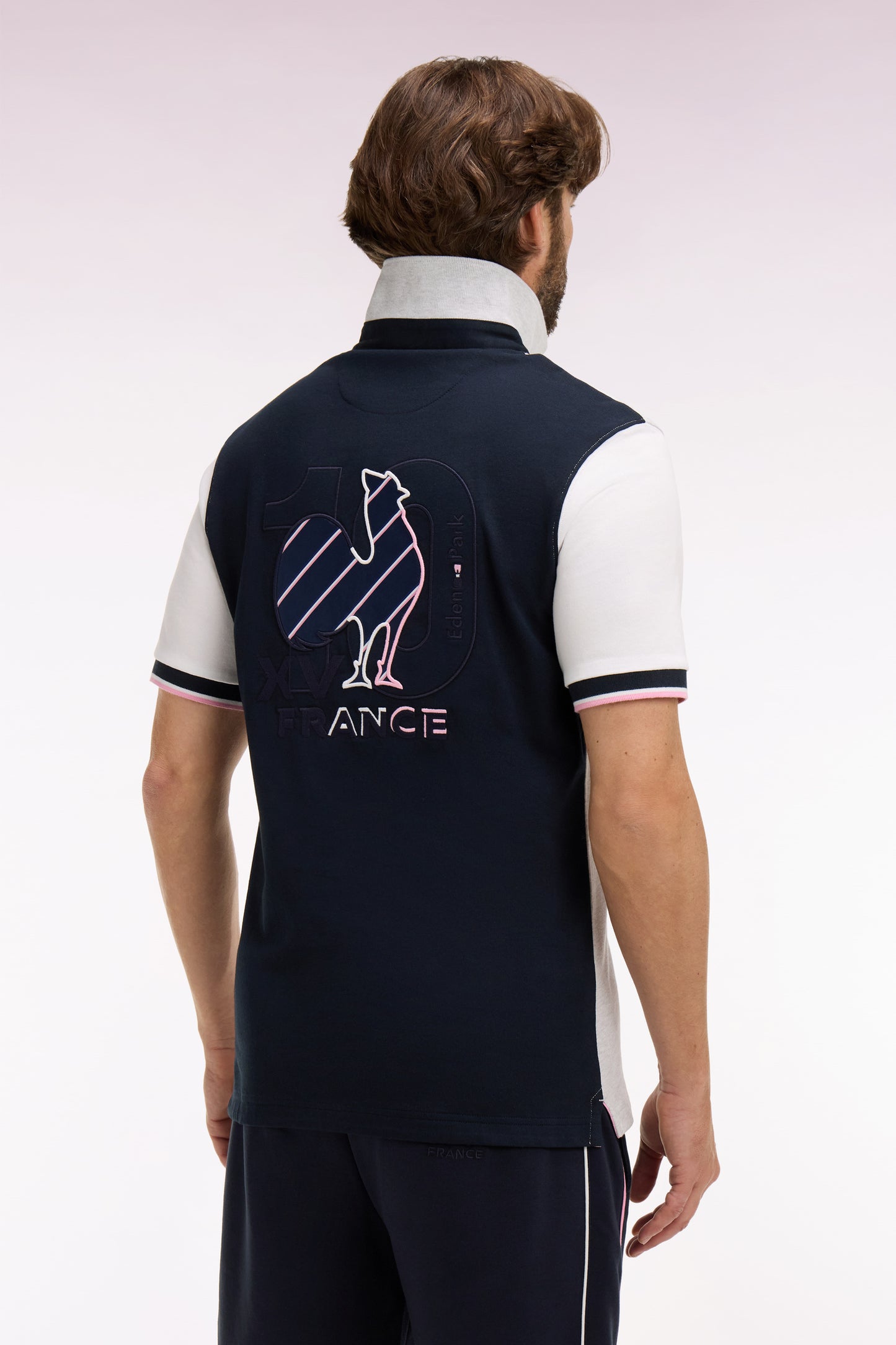 XV de France short-sleeved jersey in gray and navy cotton embroidered regular fit