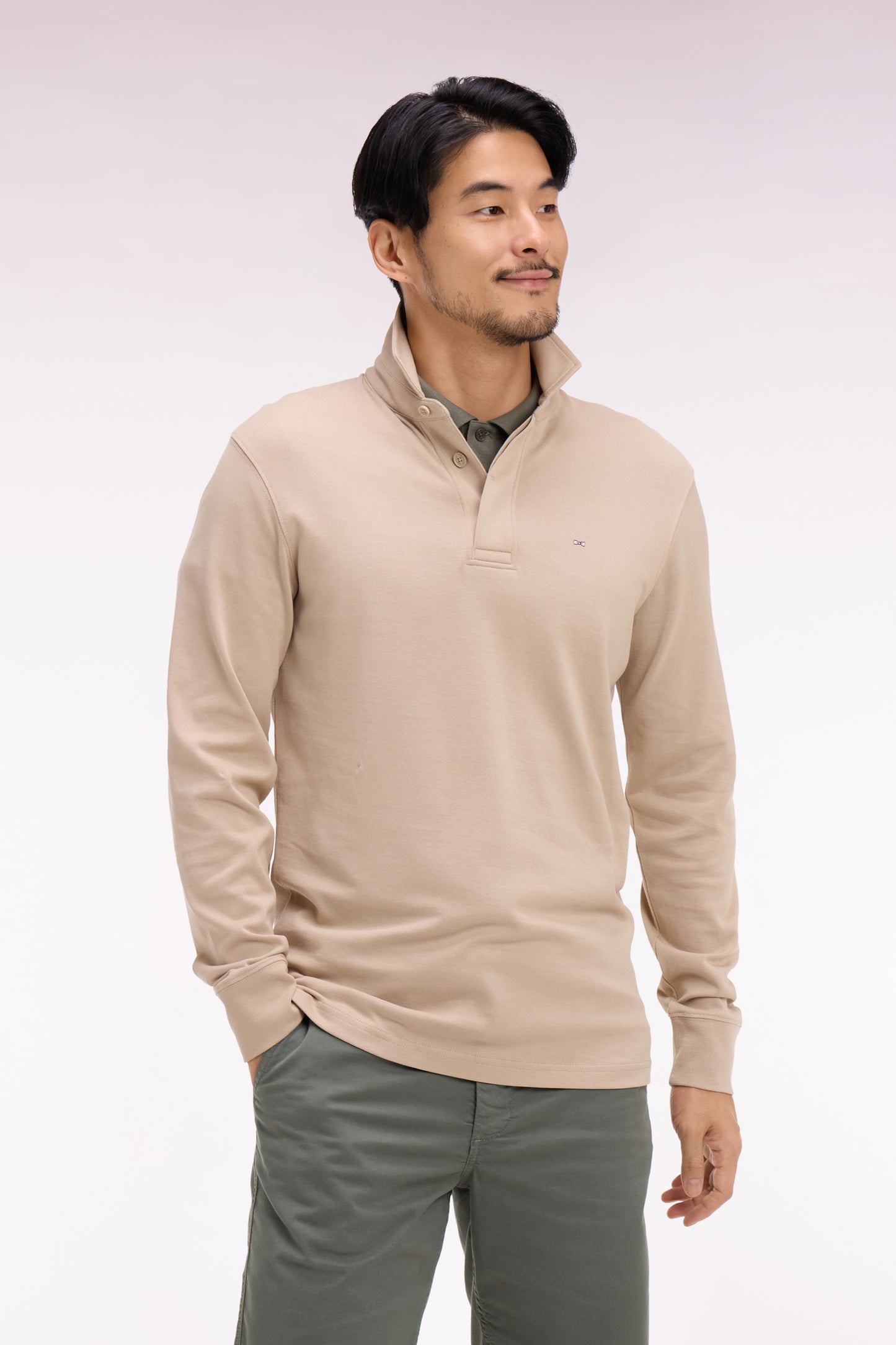 Beige Pima cotton long-sleeved jersey