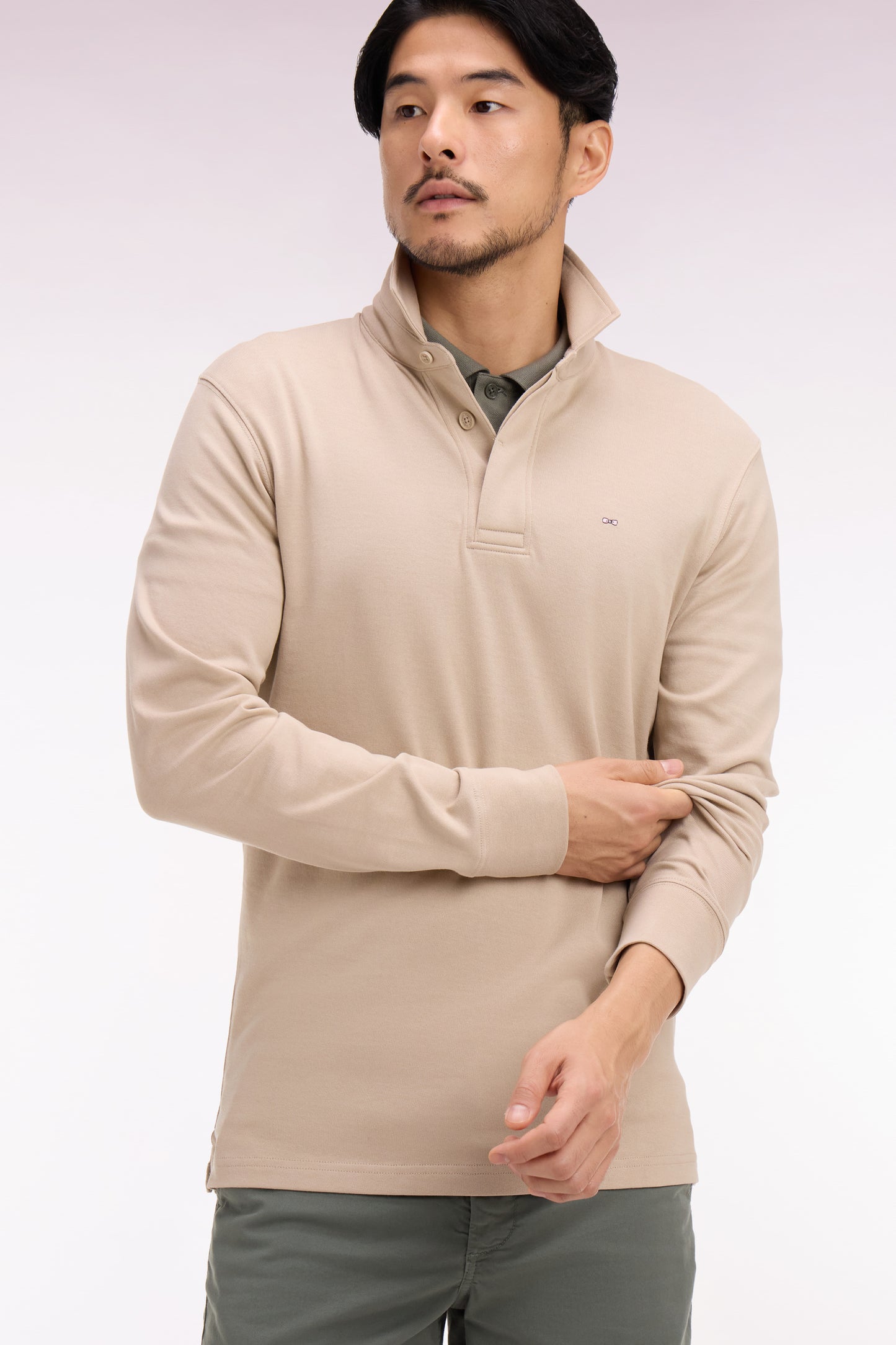 Beige Pima cotton long-sleeved jersey