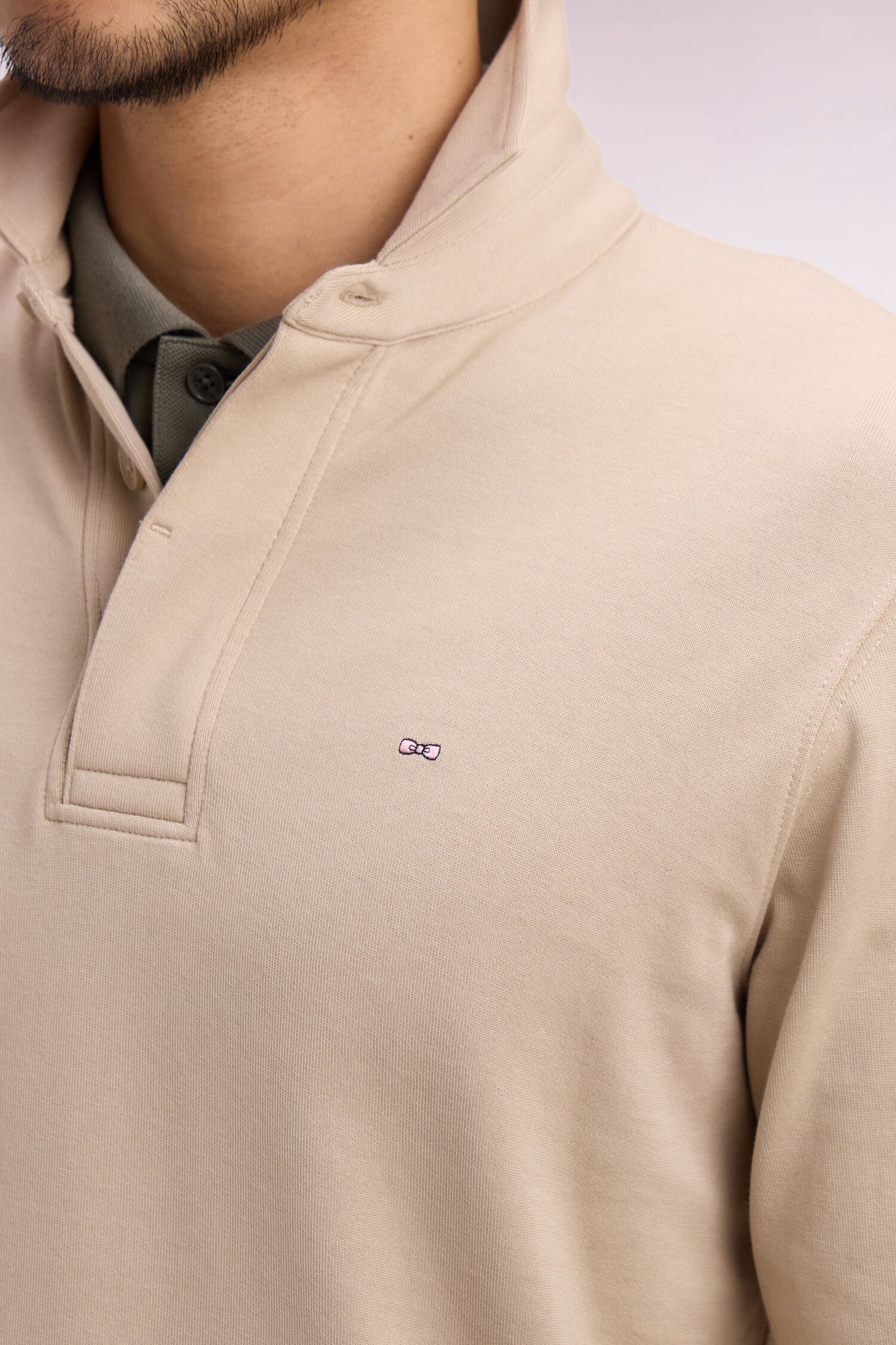 Beige Pima cotton long-sleeved jersey
