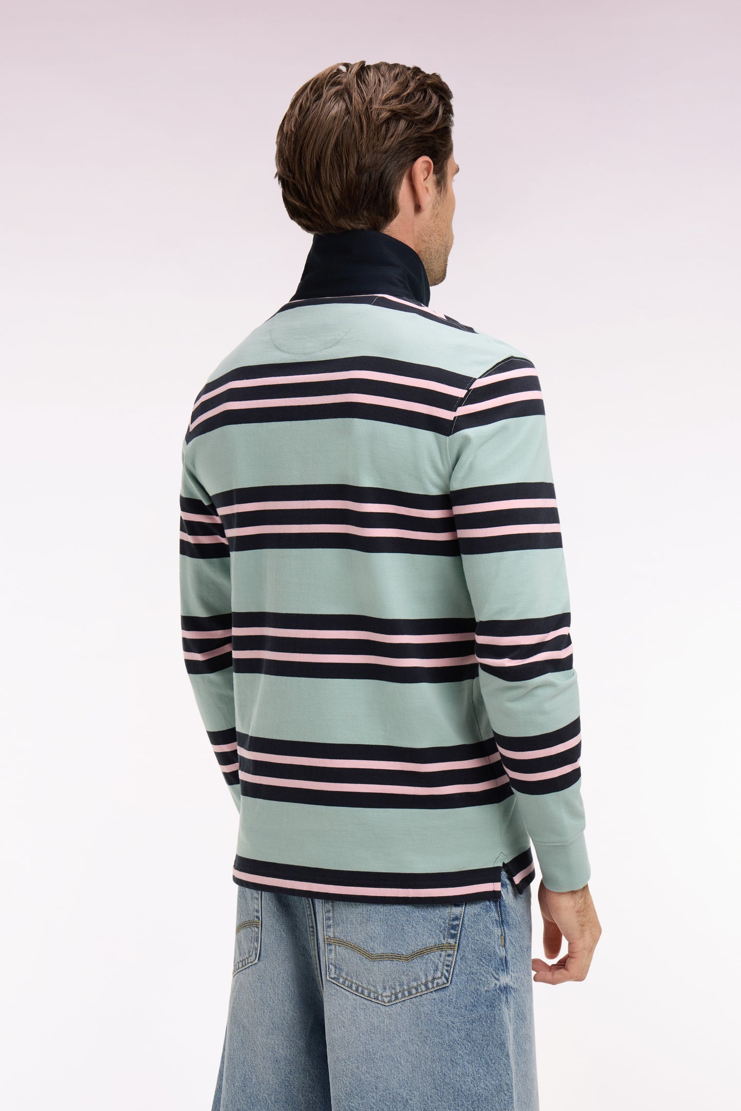 Maillot à manches longues en coton rayé vert d'eau