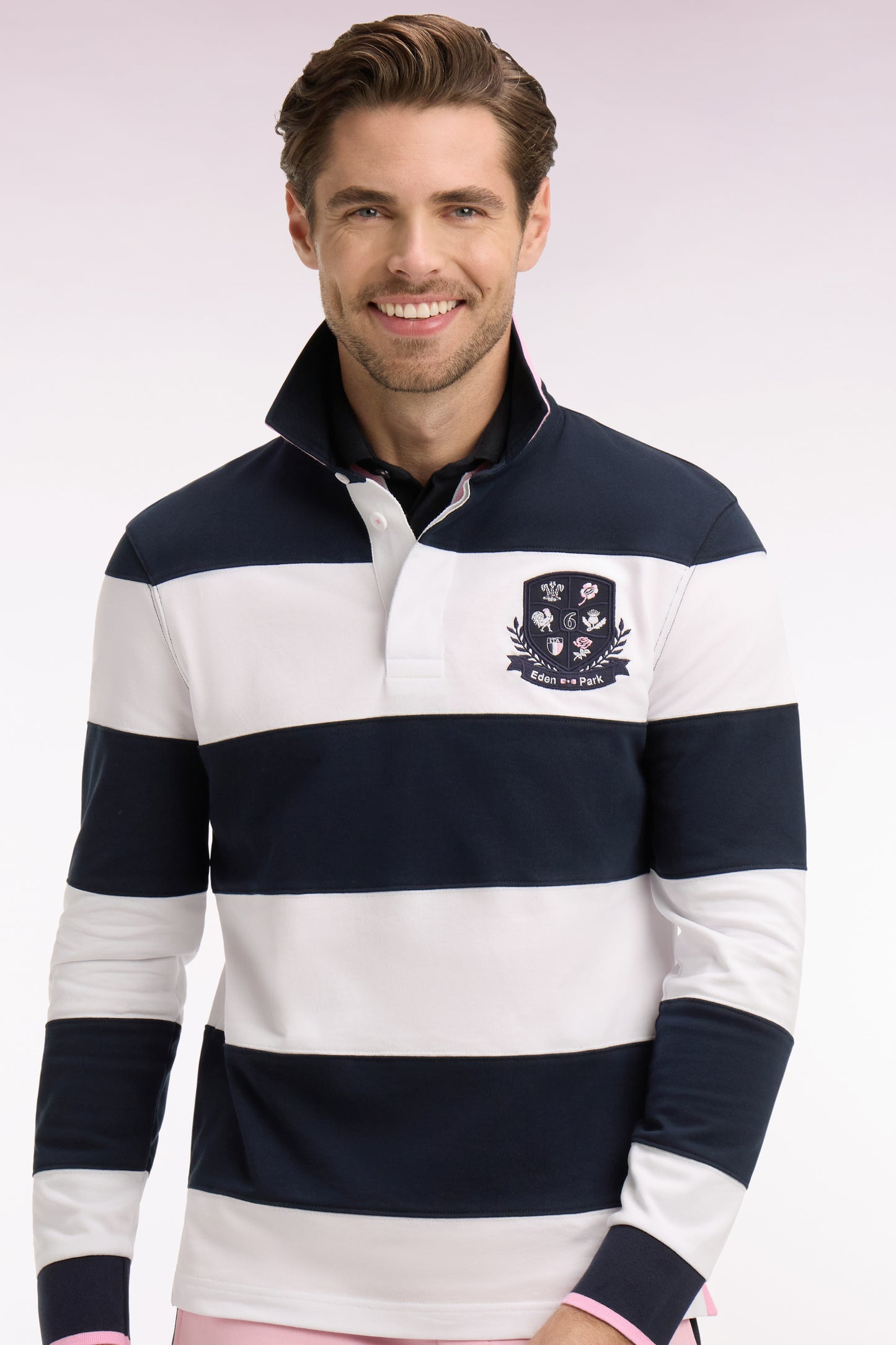 Maillot 6 Nations à manches longues en coton rayé blanc et marine