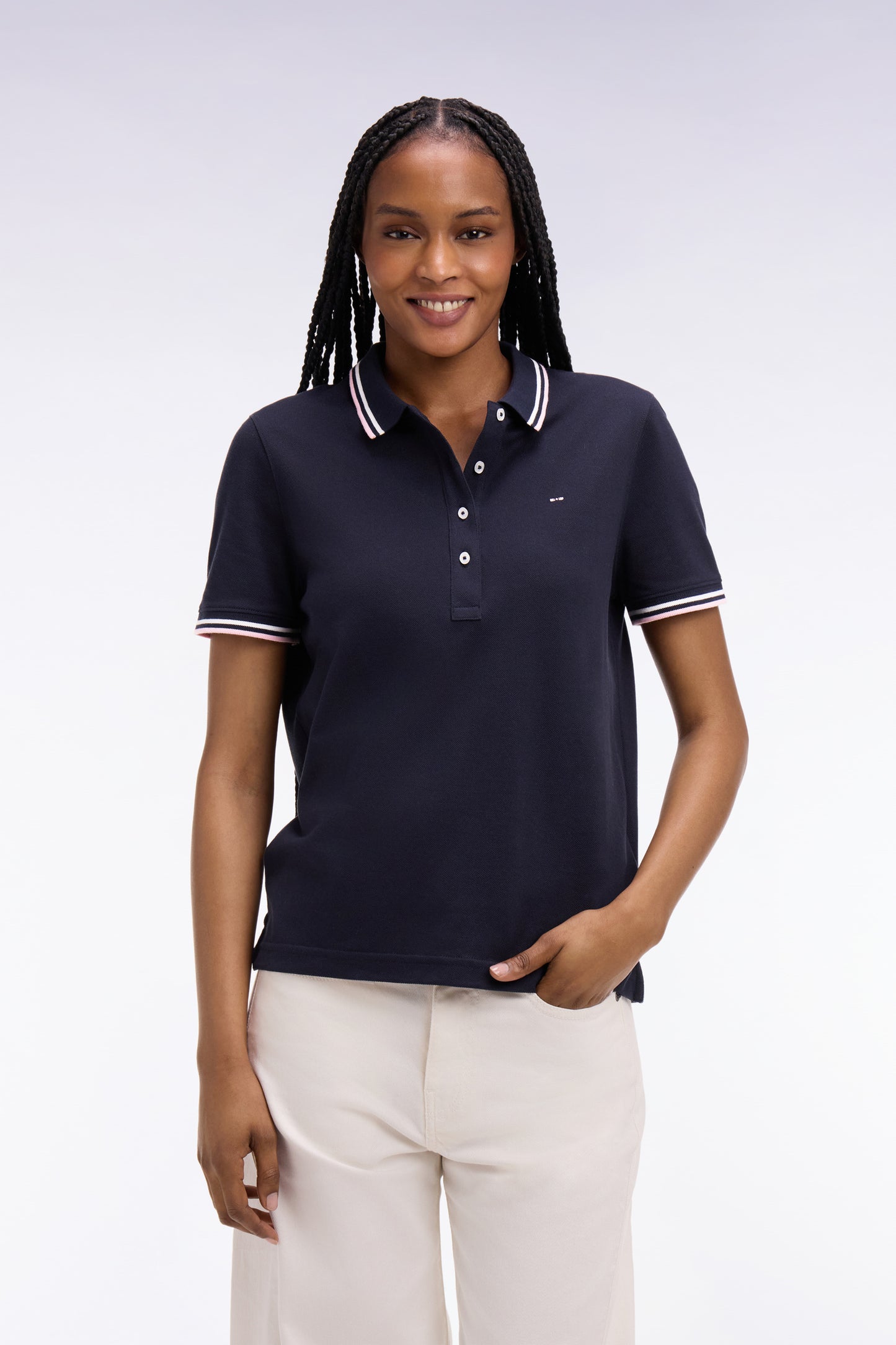 Polo à manches courtes en coton marine coupe regular