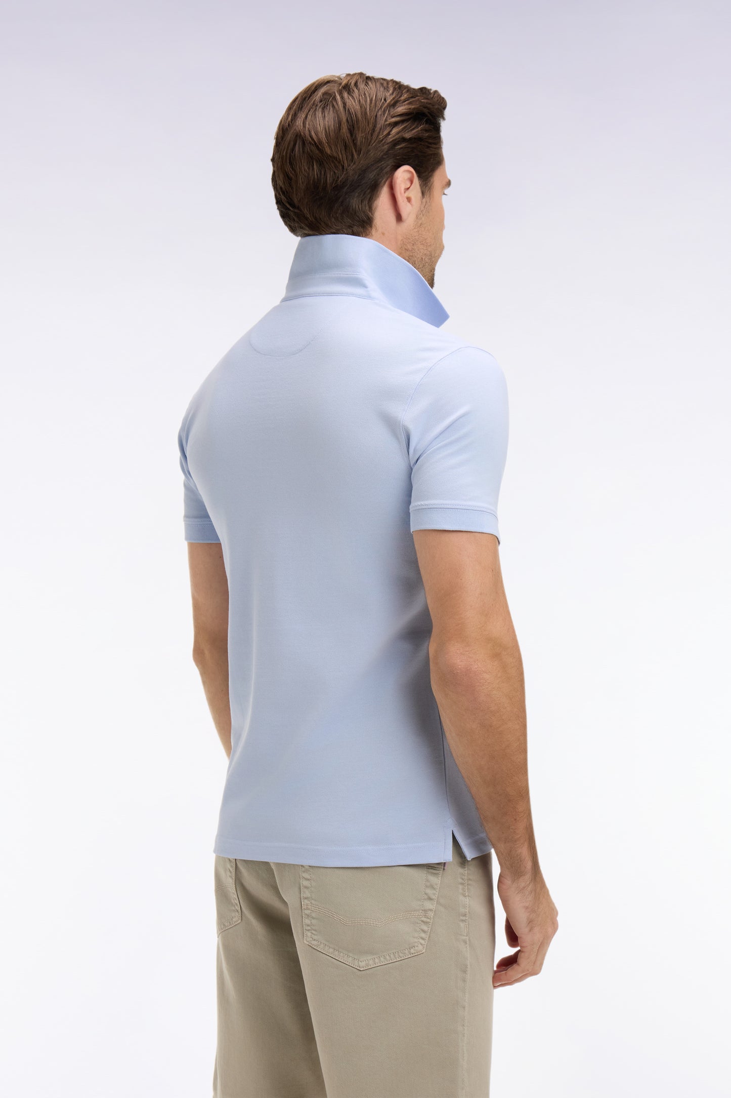 Polo à manches courtes en coton gris clair coupe slim