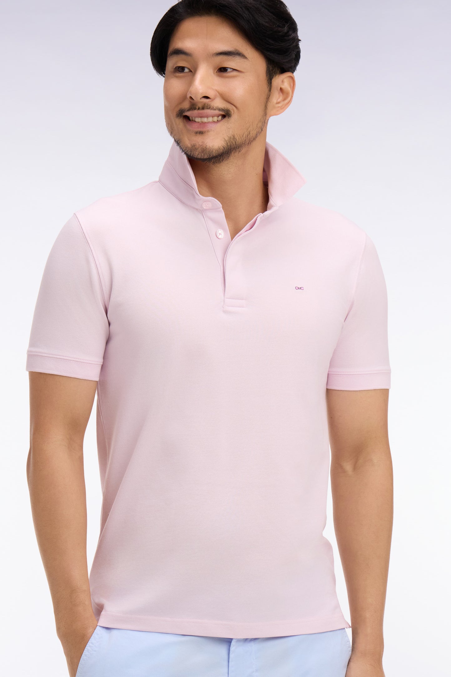 Polo à manches courtes en coton rose coupe slim