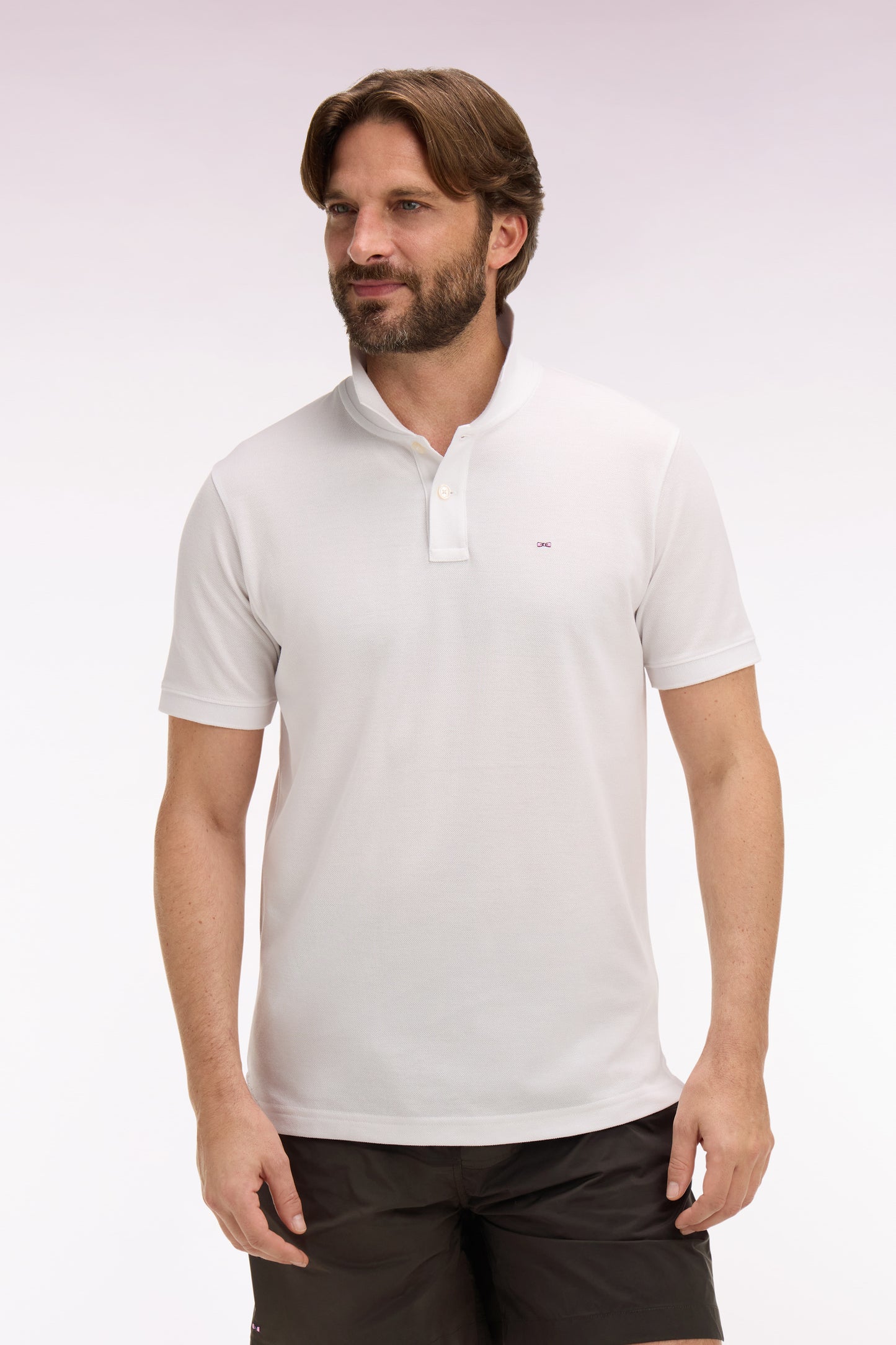 Regular fit white cotton short-sleeved polo shirt