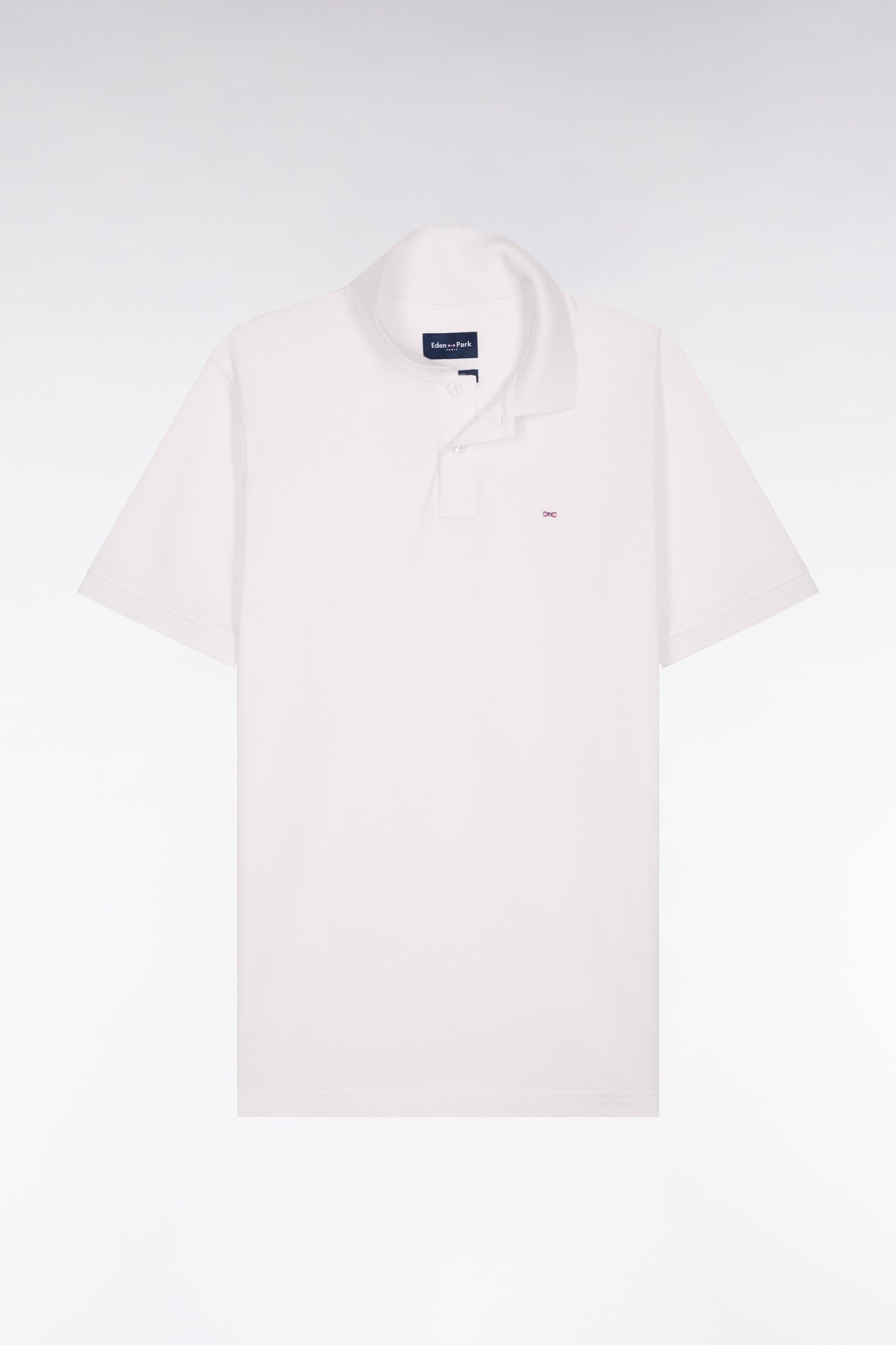Regular fit white cotton short-sleeved polo shirt