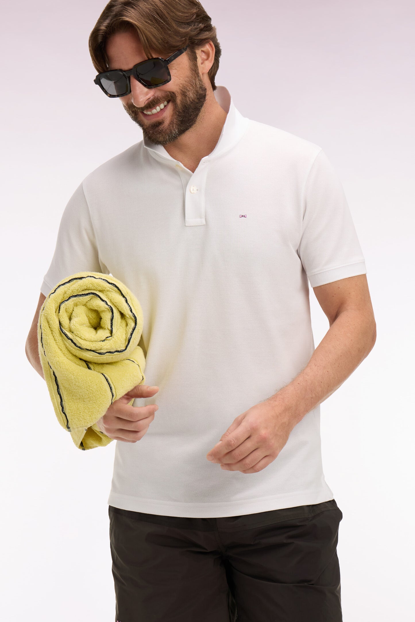 Regular fit white cotton short-sleeved polo shirt